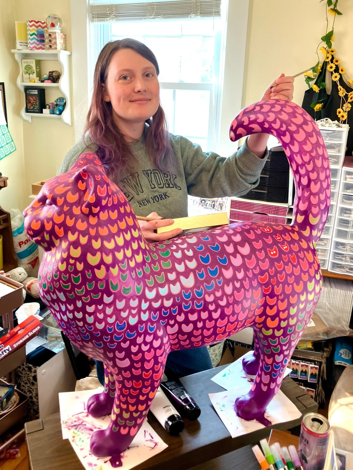 I&rsquo;ve been a little quiet on here lately because I&rsquo;ve been spending nearly all of my waking hours on this massive cat for the annual Cat&rsquo;n Around Catskill @catnaroundcatskill program. I&rsquo;m at the home stretch! 💛💖

ALSO I&rsquo