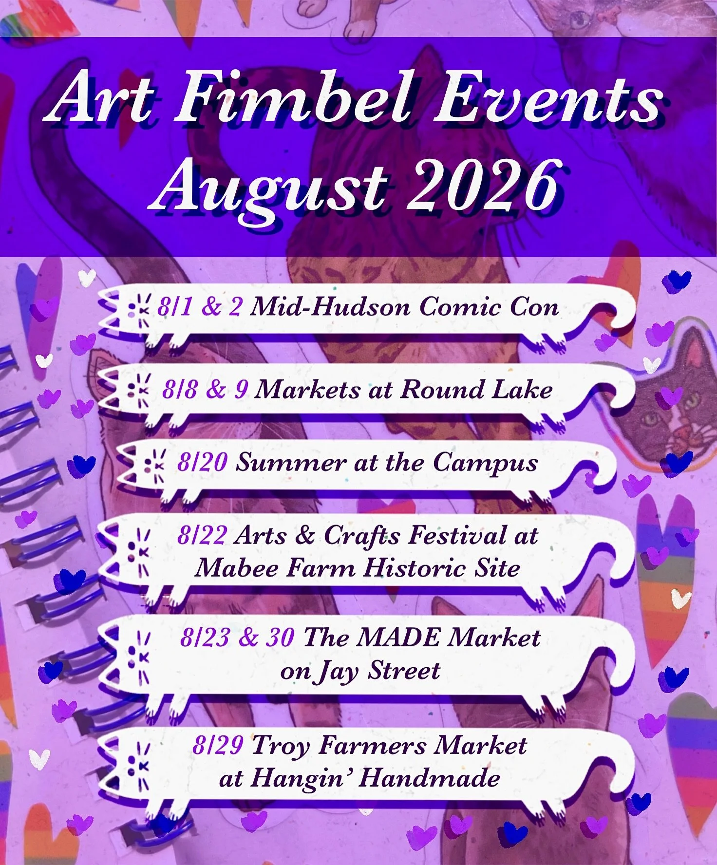 As July comes to an end, I&rsquo;m ready to share my schedule for the month of August! And as per usual, swipe through for photos of Jack Jack, Lilo, Mouse, and Olive
- This weekend, 8/1-2, I&rsquo;ll be in Poughkeepsie for @mhcomiccon 
- Next weeken