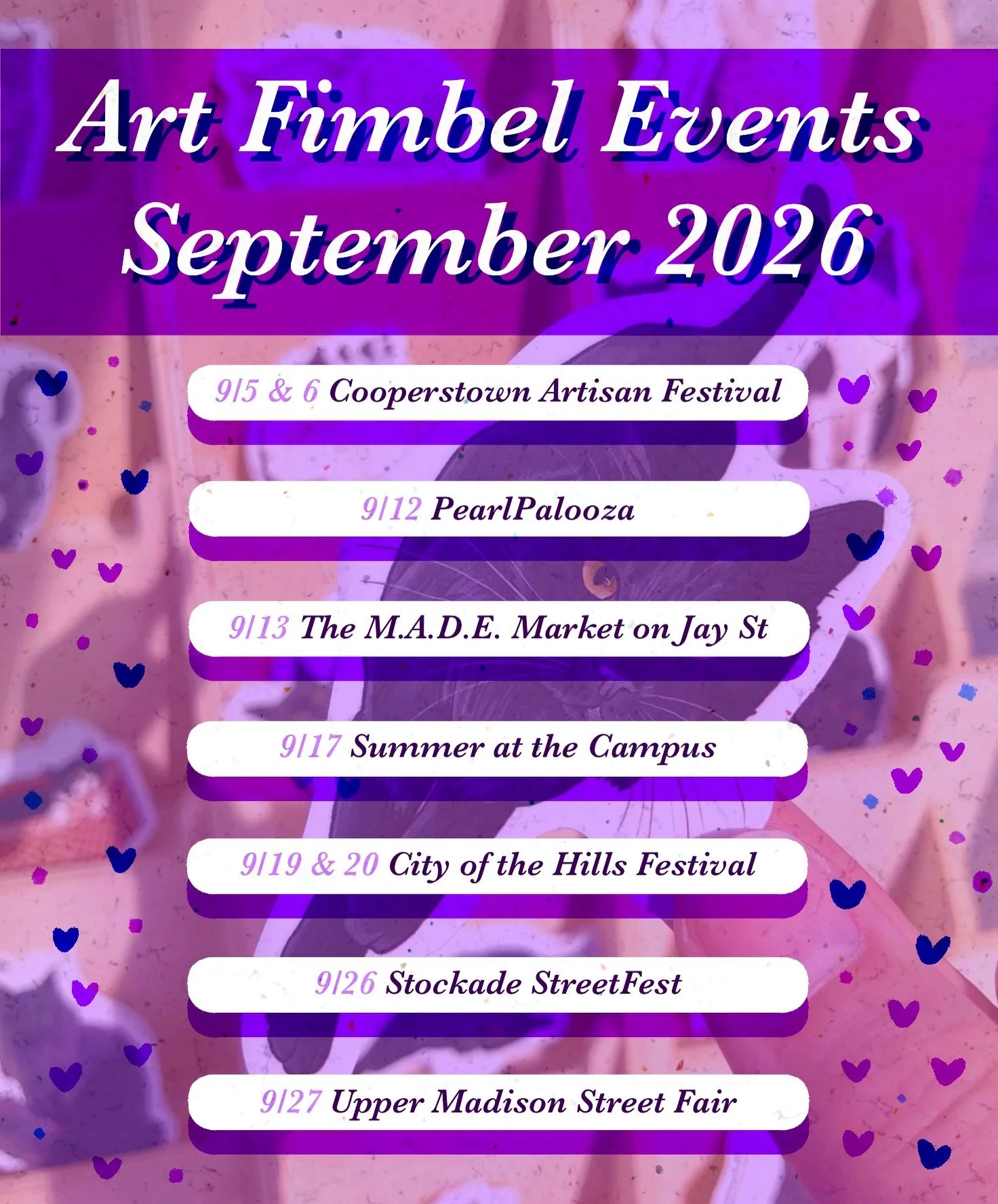 It&rsquo;s almost September! Here&rsquo;s where I&rsquo;ll be vending. There&rsquo;s a chance that one or two midweek events will be added, but I&rsquo;ll update you if that does happen. Swipe through to see lots of cute cats. My family and I spent a