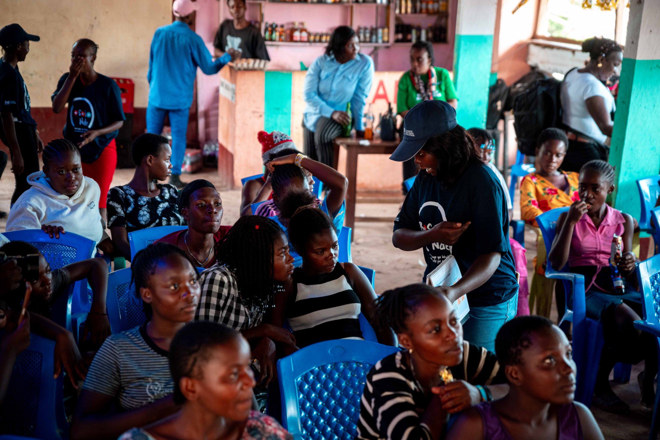 Mass awareness activity led by Esther Tompa MSI Big Sisters in Kalemie, Tanganyika, DRC. 