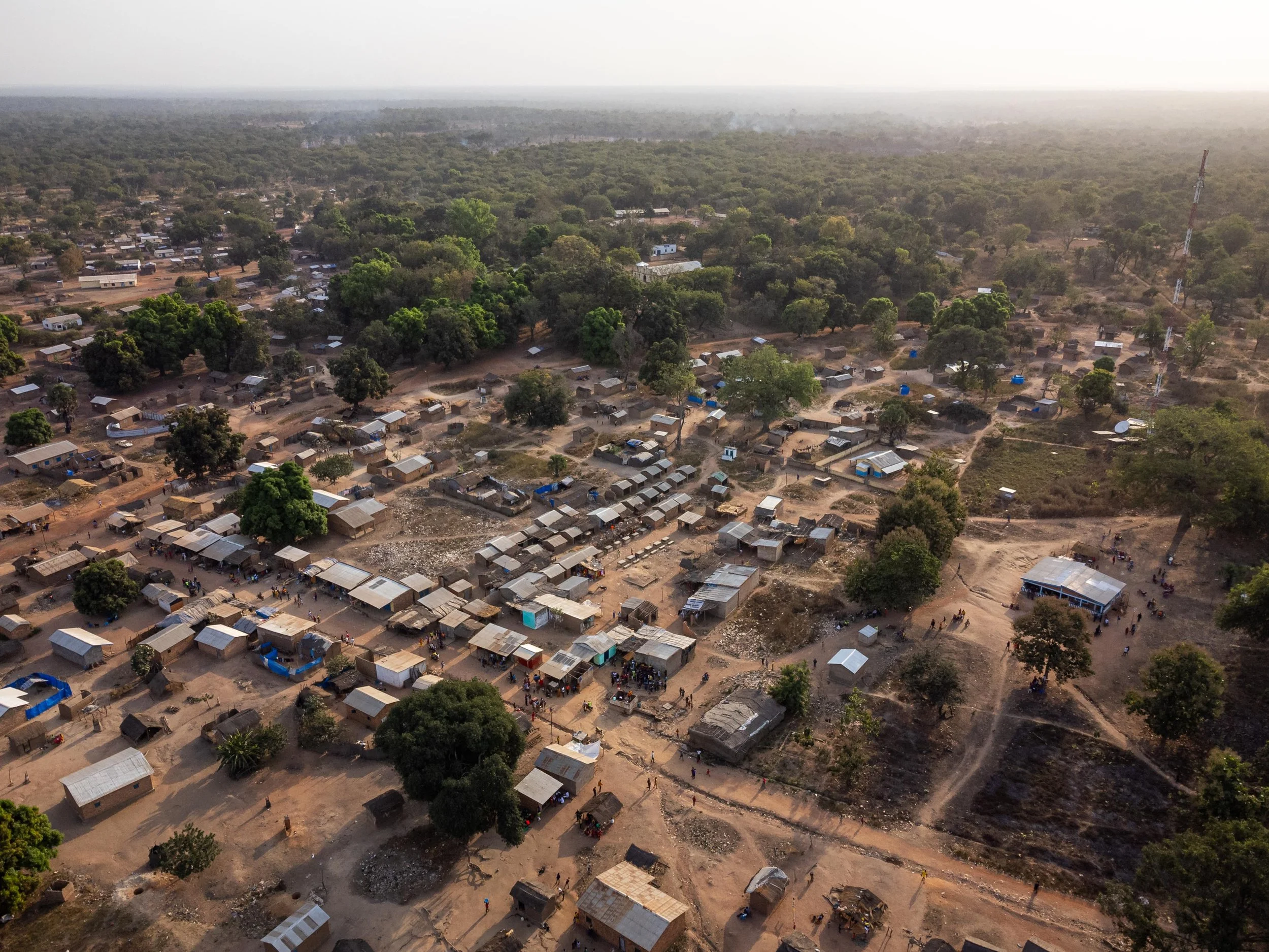 Vue aérienne de la ville de Markounda, République centrafricaine, décembre 2025.