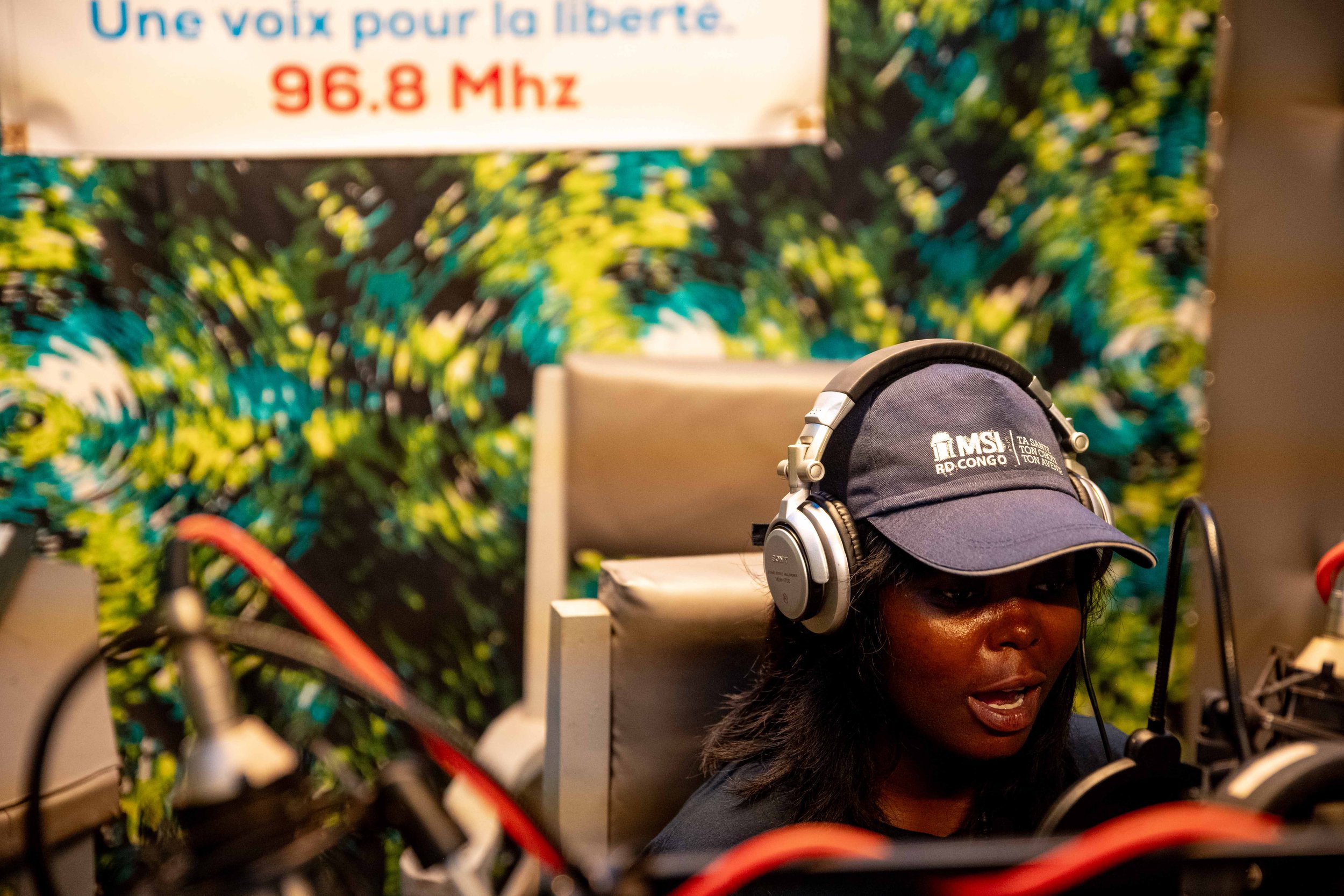 Esther Tompa, MSI Big Sister, hosting a radio programme on reproductive health for young women, Kalemie, Tanganyika, DRC.