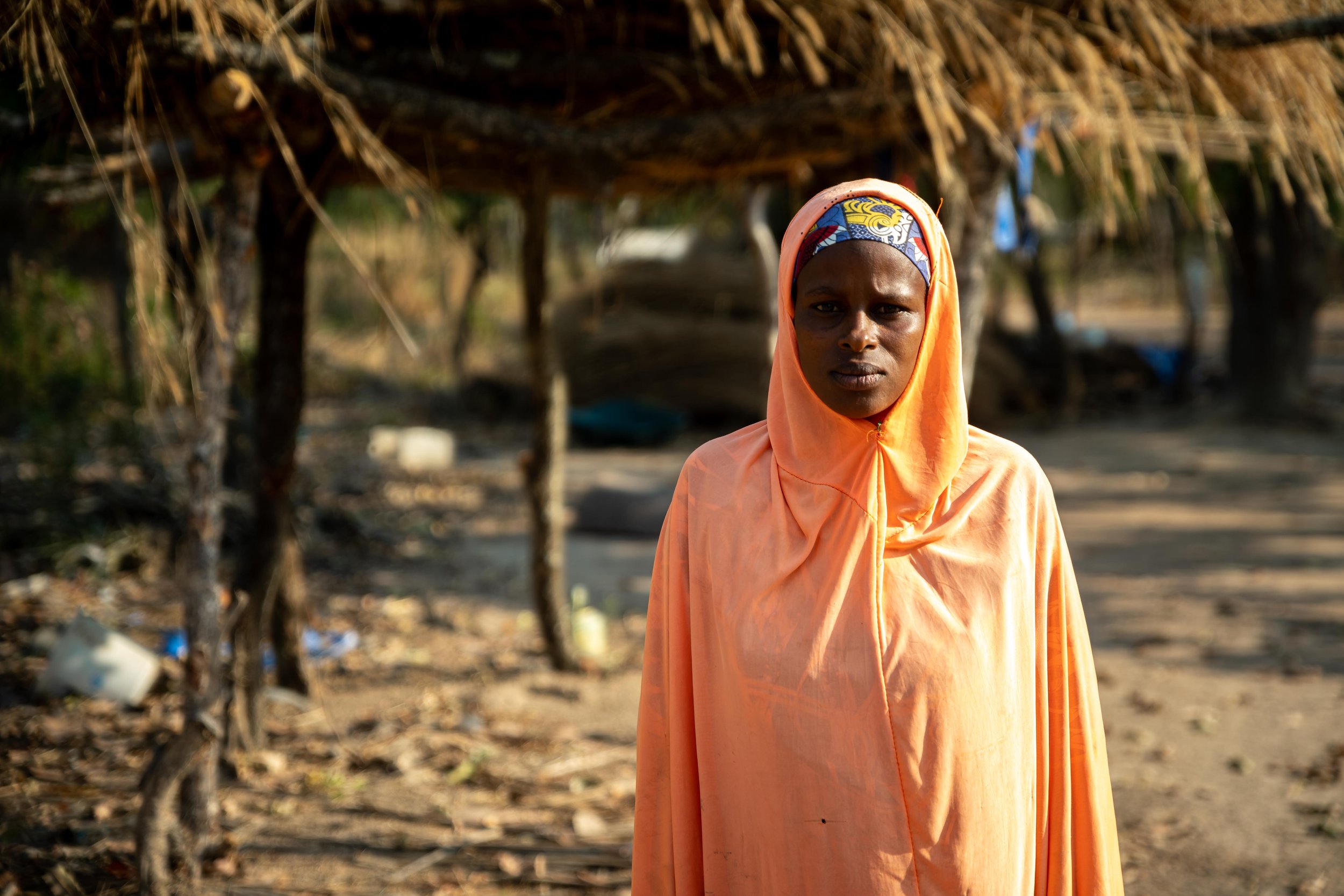 Portrait de Mariam, déplacée du Tchad à Markounda, République centrafricaine, décembre 2025.
