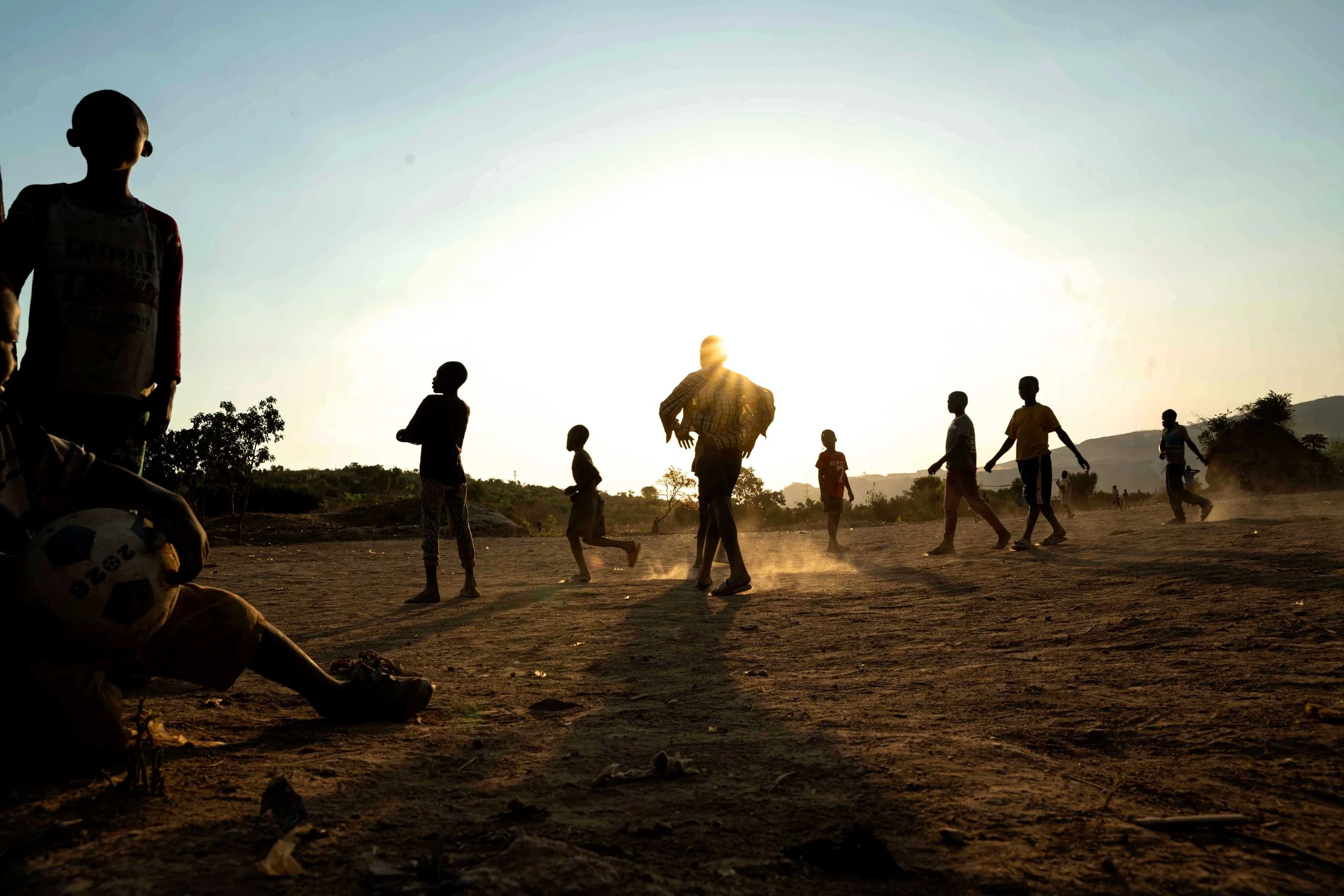 Children playing football in Manomapia, near the 30K plant. Fungurume, Lualaba Province, Democratic Republic of the Congo.