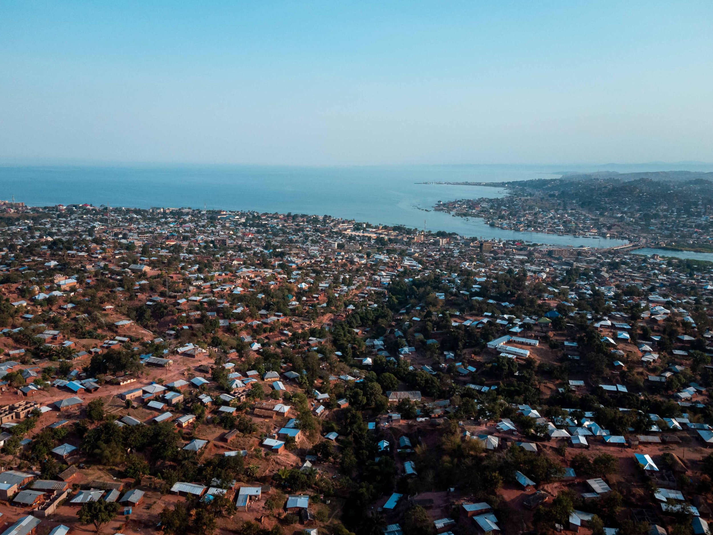 Aerial view of Kalemie, Tanganyika Province, DRC. 