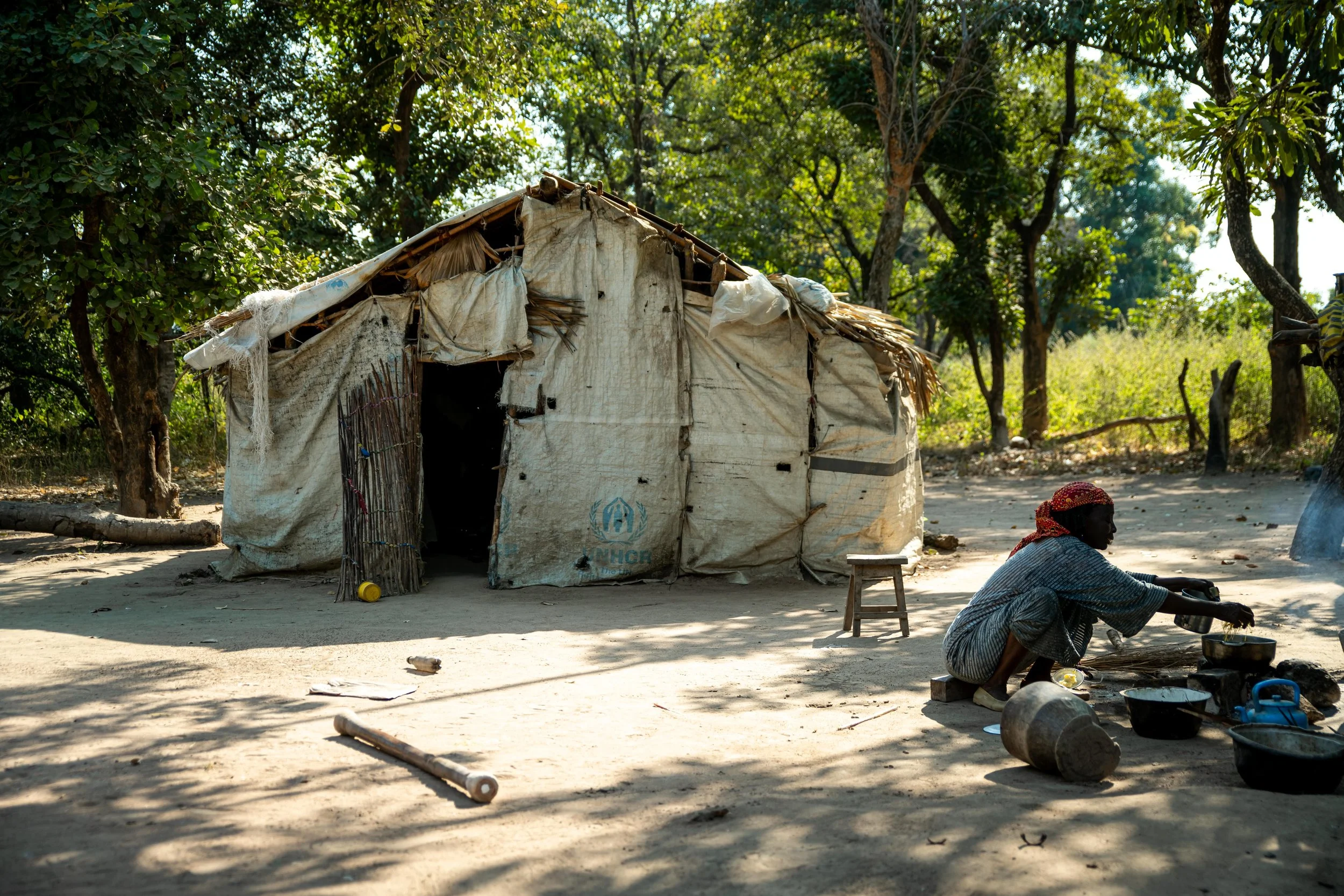 Vue générale d’un camp de déplacés à Markounda, République centrafricaine, décembre 2025.