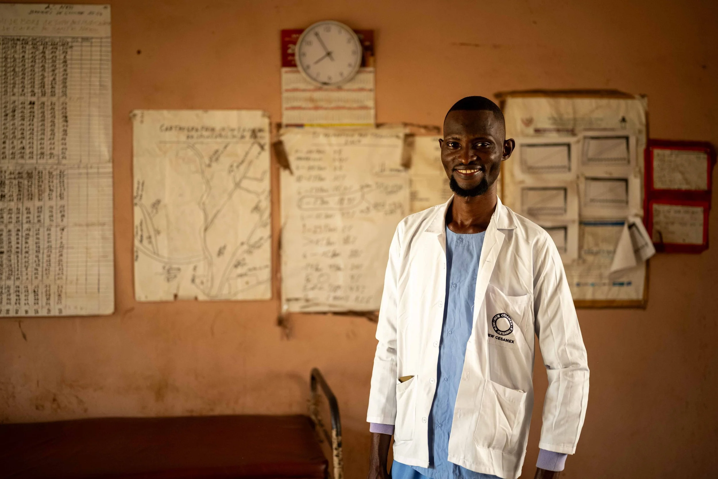 Portrait of Dr. Bakumba Mupama Giscard, 40, medical director of Nkoo secondary hospital and physician at the Mbou Mon Tour maternity clinic, Mai-Ndombe, Democratic Republic of Congo, August 2025.