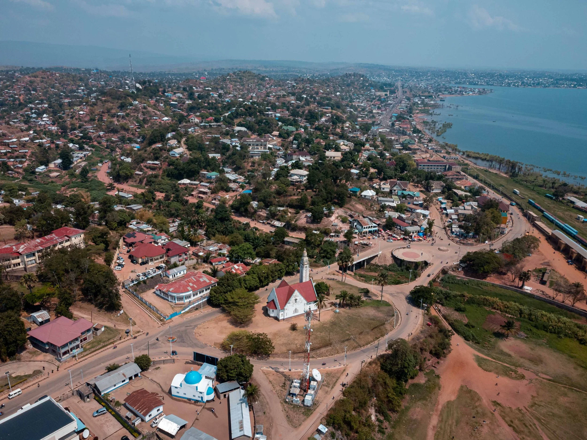 Aerial view of Kalemie, Tanganyika Province, DRC.