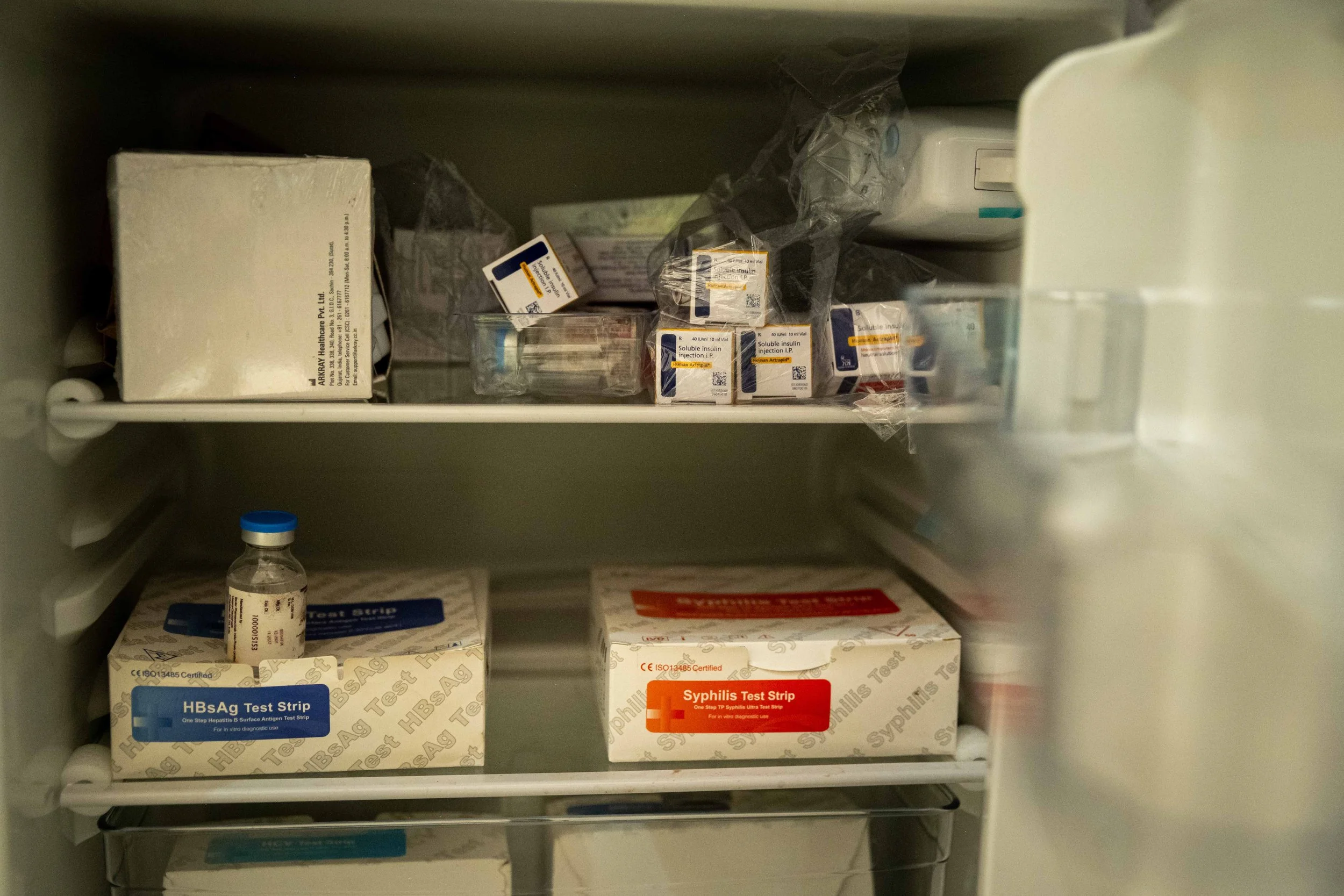 Storage and medical testing at the Paganoni health center, made possible through access to solar power, in Kwilu, Democratic Republic of Congo, September 2025.