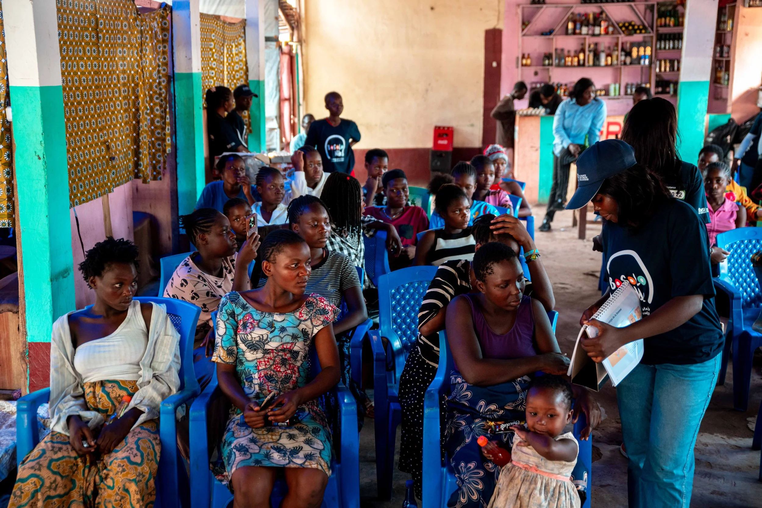 Mass awareness activity led by Esther Tompa MSI Big Sisters in Kalemie, Tanganyika, DRC. 