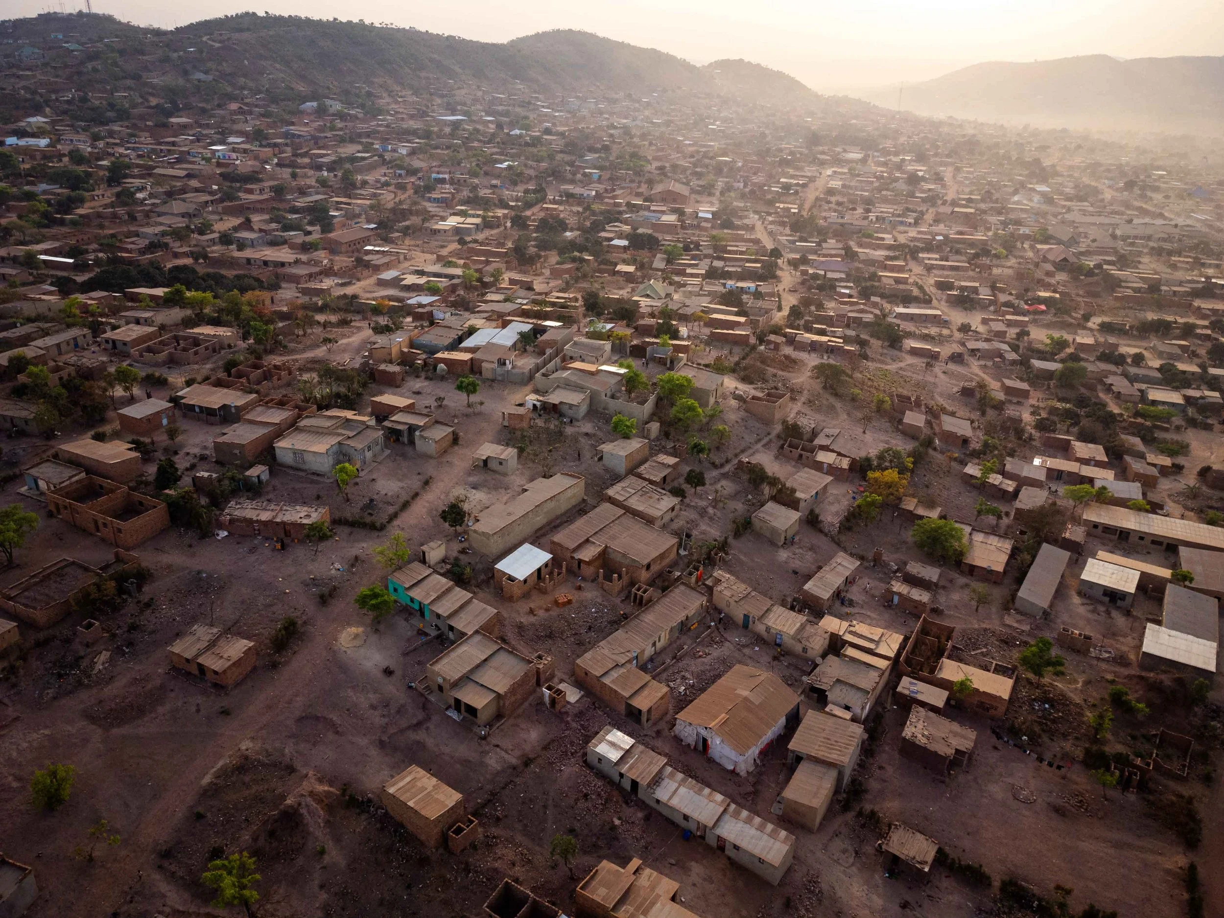 Aerial view of the Manomapia neighborhood in the town of Fungurume, Lualaba Province, Democratic Republic of the Congo.