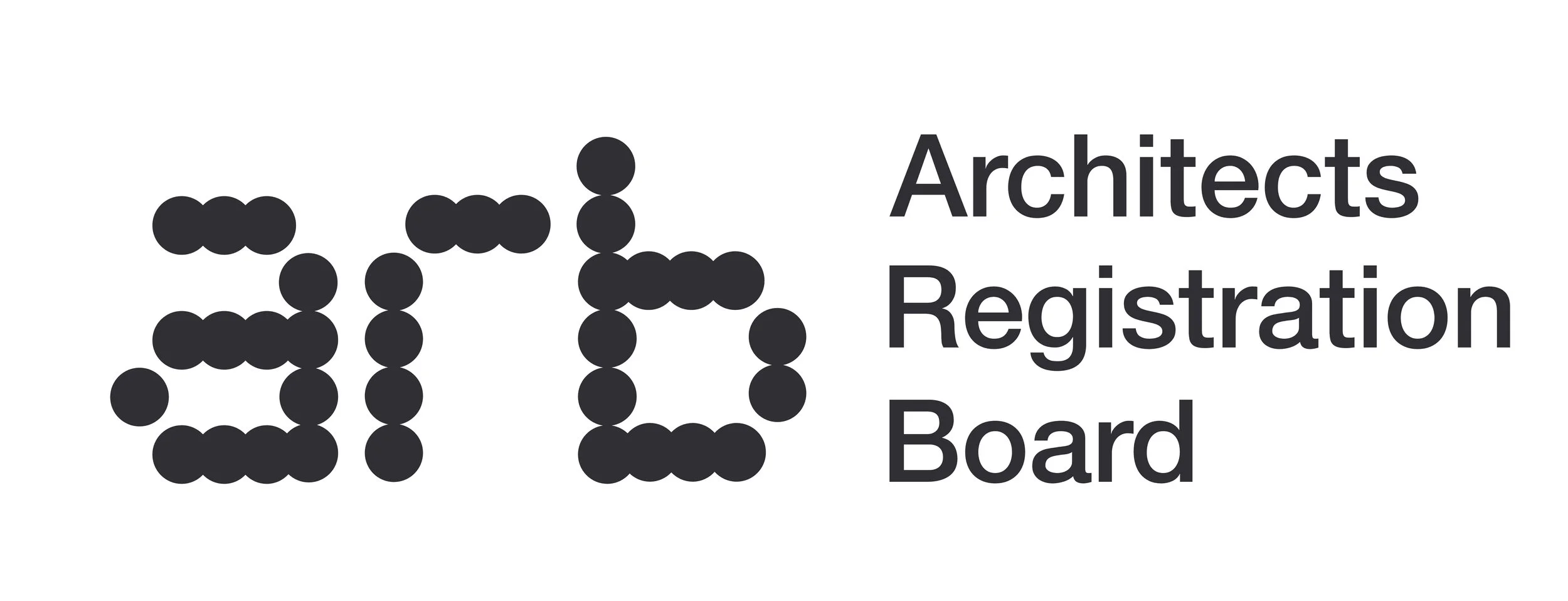 Logo for Architects Registration Board with stylized black dots forming the initials 'ARB' and the organization name next to it.