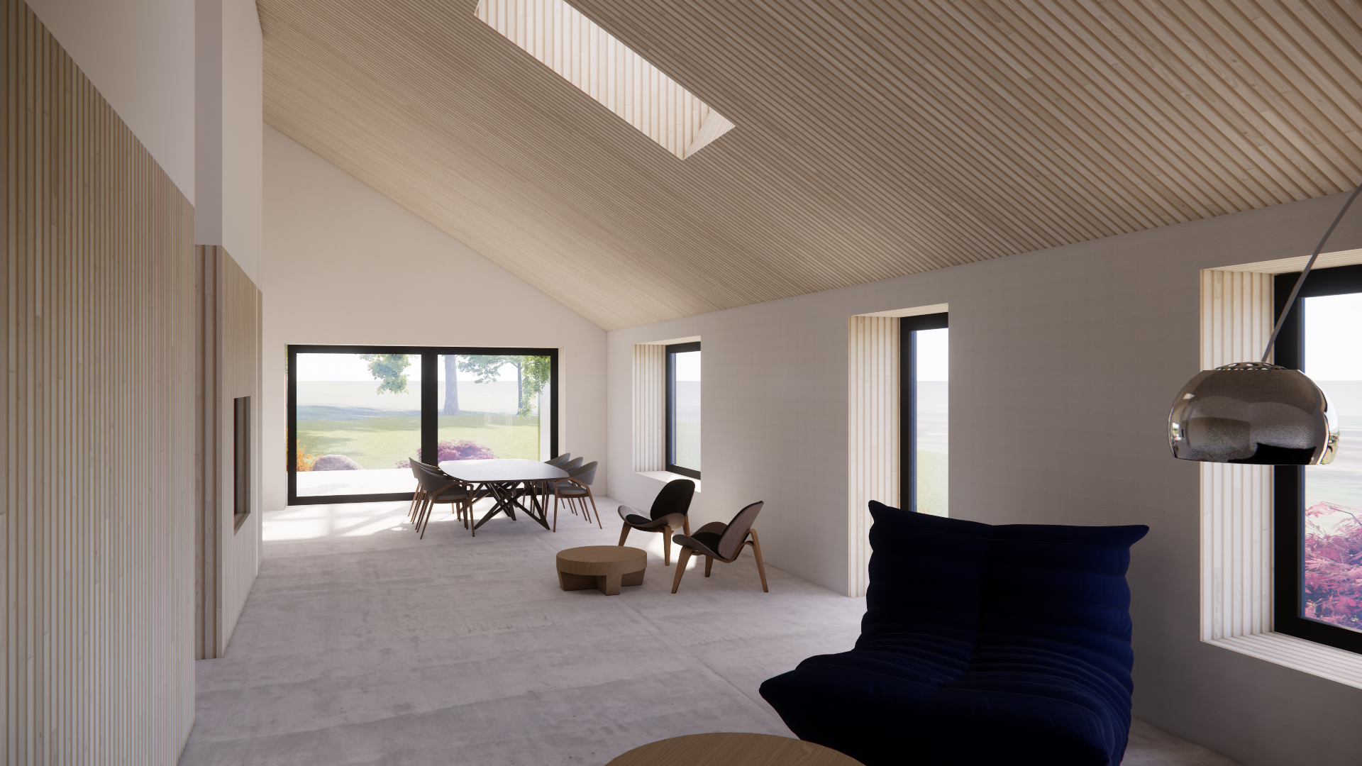 The long-house form is accentuated through the sequence of living spaces