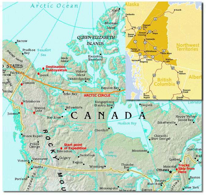 Map of the route for the Drive The Globe Arctic Circle Expedition