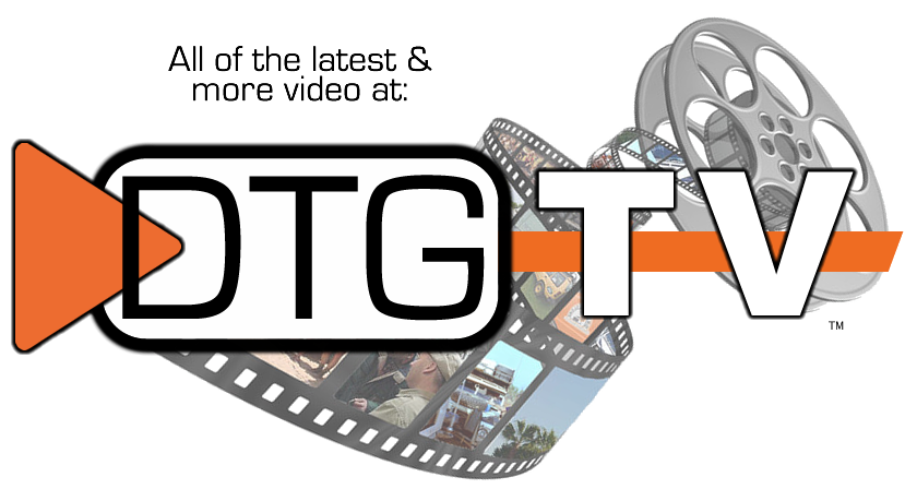 Logo for DTG-TV featuring a film reel and film strips.