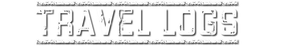 Text that reads 'TRAVEL LOGS' in bold, distressed font on a black background.