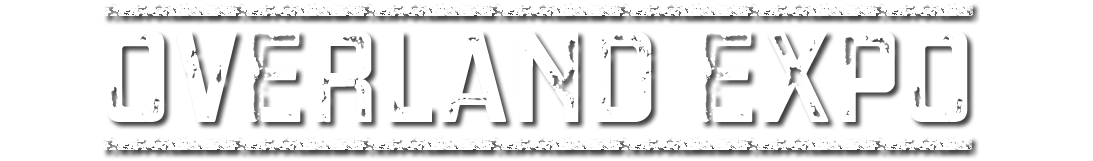 Black and white logo for Overland Expo with distressed font.