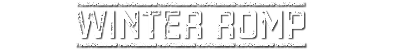 Text reading 'Winter Romp' on a black background.