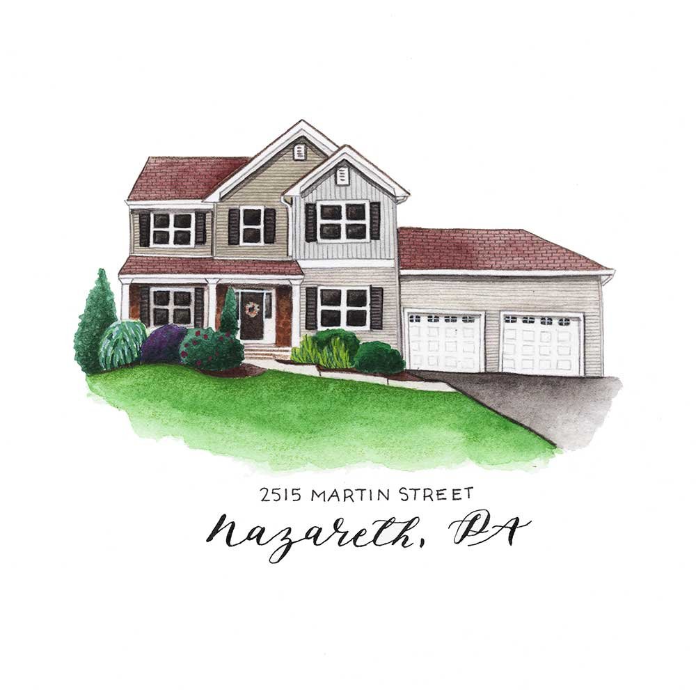 Mini House Watercolor Portrait