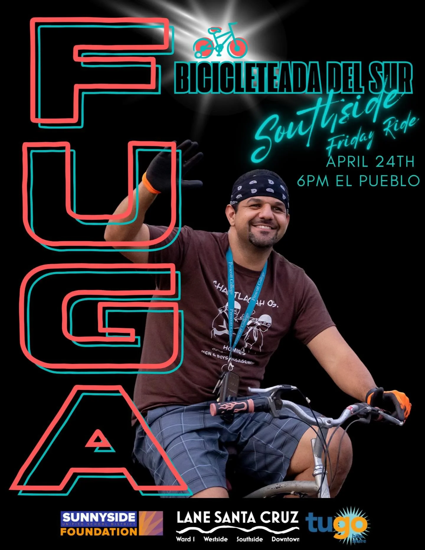Bicicleteada del Sur - Join us for our FriYAY ride!

Friday, April 24, 2026, 6PM
El Pueblo Center 
101 W Irvington Rd

RSVP A TUGO BIKE 🚲
520-261-5446 🤳🏾 call/text

&iexcl;Evento de Movilidad Gratuita! 
Bicicleteada del Sur

Viernes, 24 de abril d