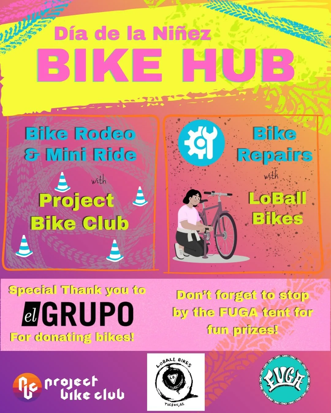 Ⓑ to the Ⓘ to the Ⓚ Ⓔ Ⓗ Ⓤ Ⓑ! Roll through the Bike Hub at this Saturdays Di&aacute; de la Ni&ntilde;ez! Vente a celebrar tu ni&ntilde;e interior con nosotros en la Zona de Bicis! We&rsquo;ll have fun rides, tune ups, and prizes! 

Encu&eacute;ntranos