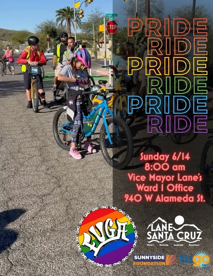 FUGA PRIDE RIDE
❤️🧡💛💚💙💜

Join us this Sunday for our annual Bici y Burros ride with Pride!

🗓️ Sunday 6/14
⏰ 8am
📍 940 W Alameda St
🌯 Bici &amp; Burro Ride
🚲 Need a bike? TuGo&rsquo;s got you: 520-261-5446

🗓️ **Domingo 6/14
⏰ **8am** 
📍 *