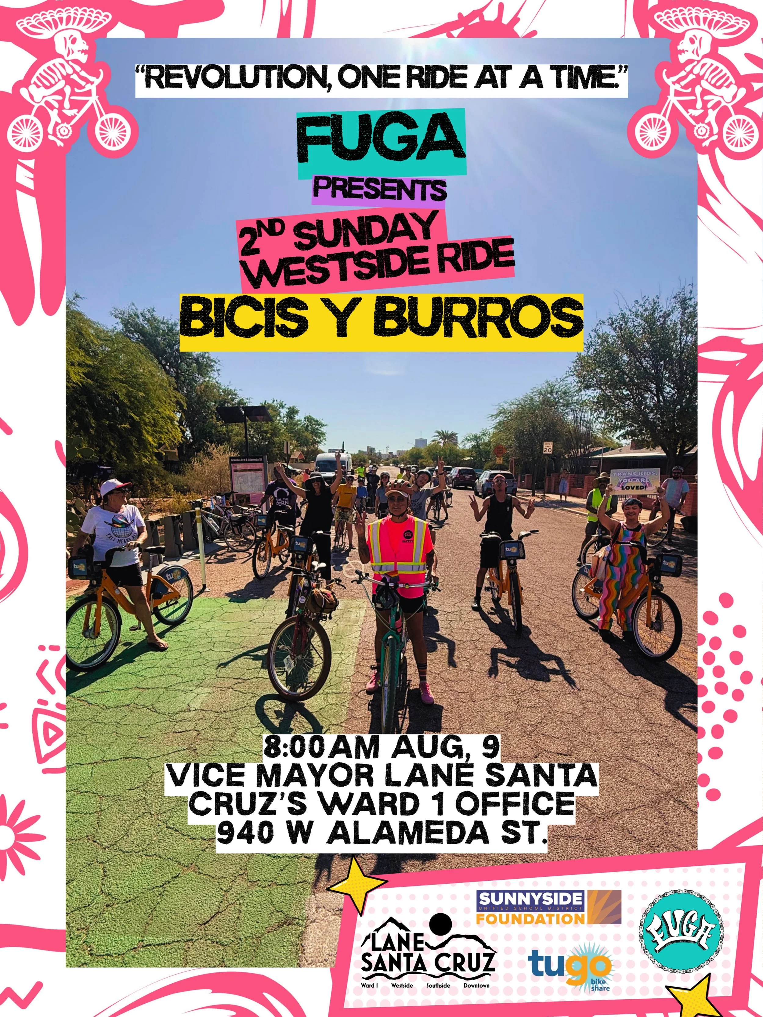 Join us for Bicis y Burros 2nd Sunday Westside ride! FUGA just celebrated our 8yr anniversary and we are still having all the feels about it! We want to take up the roads and continue to celebrate this amazing community event with you all! 

Bring a 