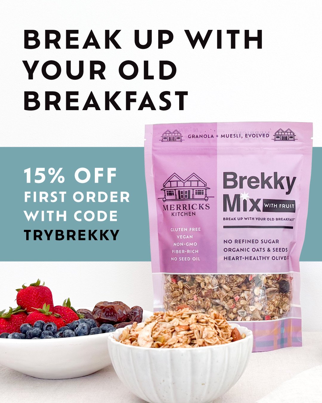 🚩 RED FLAGS in your breakfast relationship:
✗ Sugar is the 2nd ingredient
✗ Mystery &quot;natural flavors&quot;
✗ Inflammatory seed oils
✗ 3pm energy crash
Time for an upgrade. Brekky Mix is granola + muesli, EVOLVED:
✓ Zero sodium
✓ 6g fiber for re