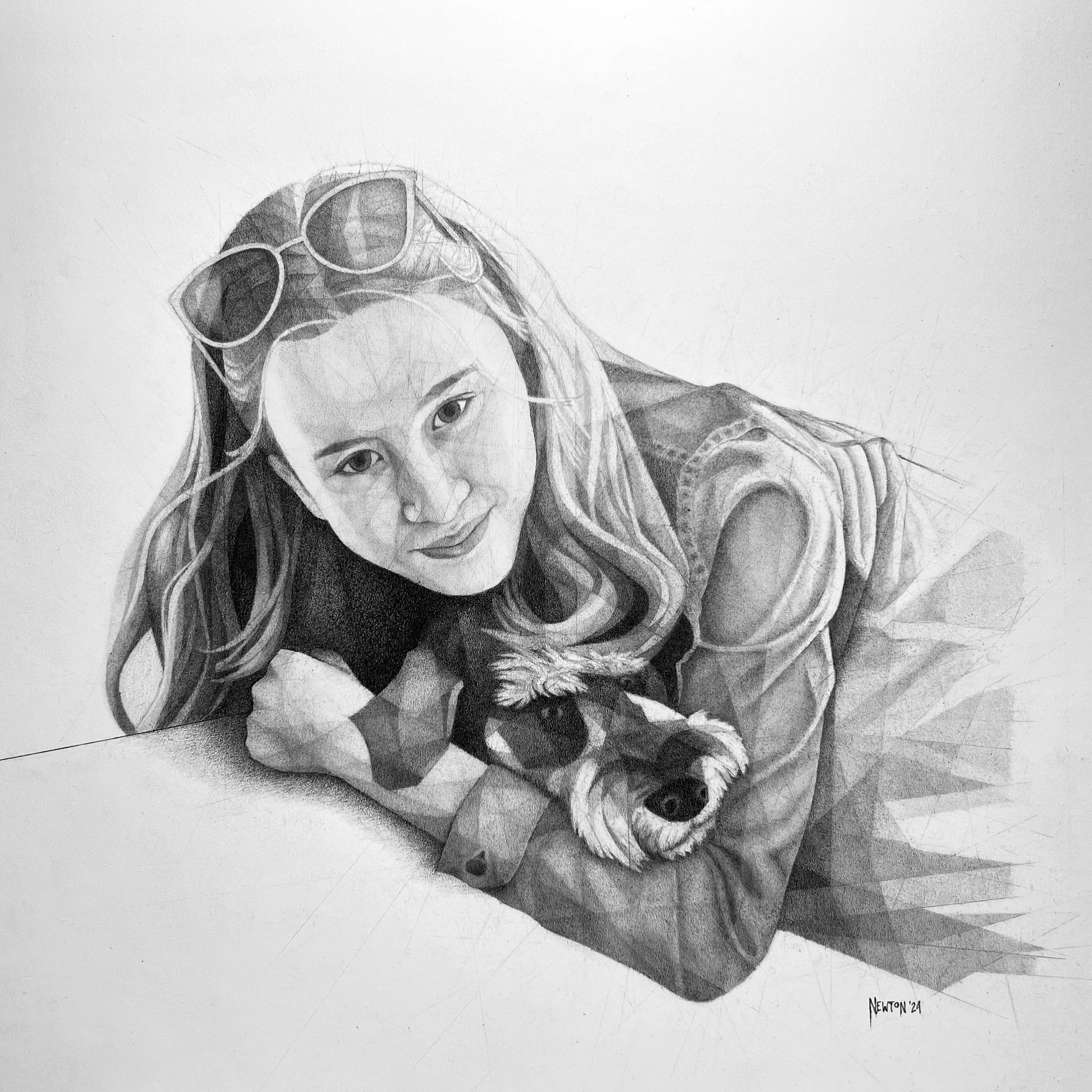 Eva & Ramsey, 14"x14" Pencil on paper