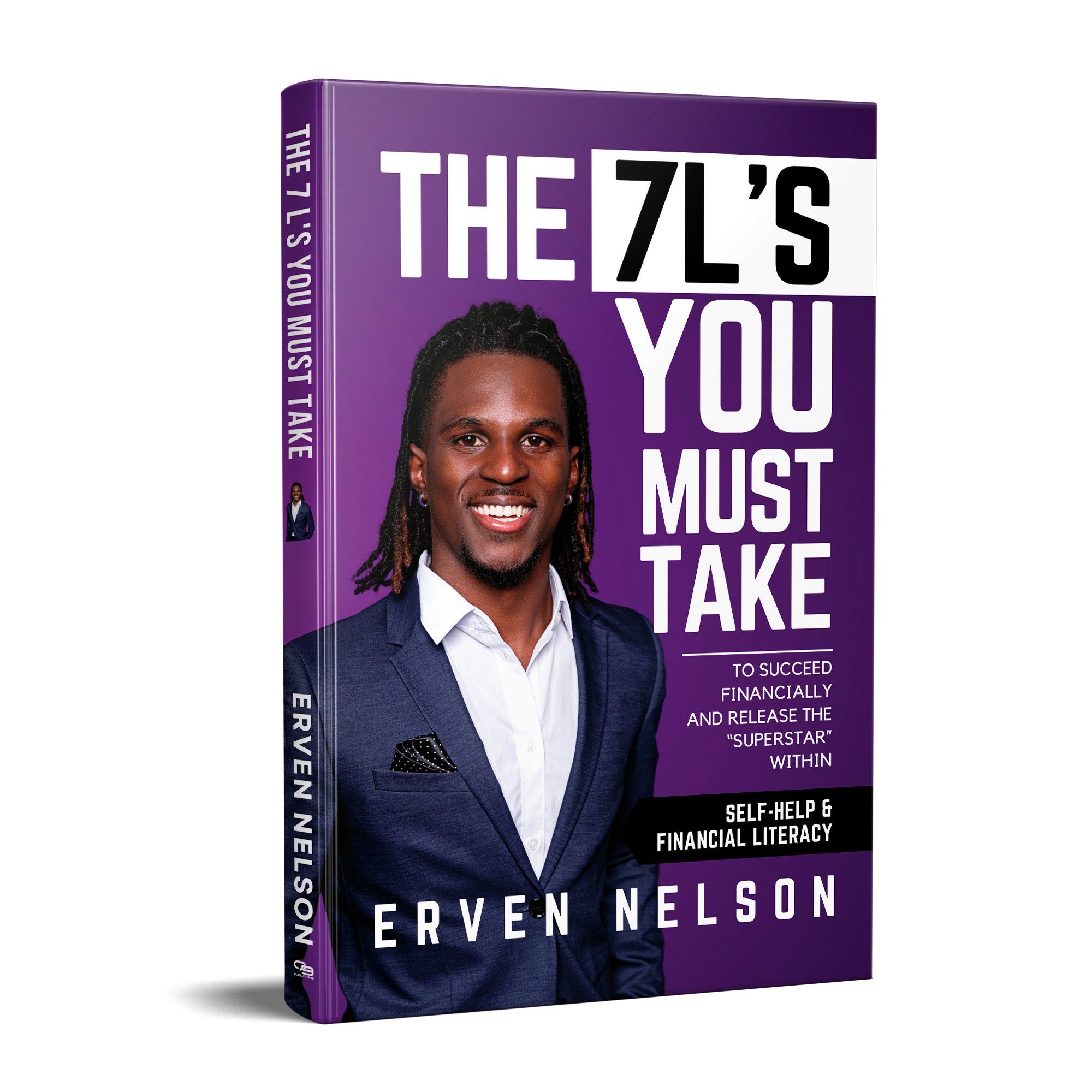 Front cover of a book titled 'The 7's You Must Take to Succeed Financially and Release the 'Superstar' Within' by Erven Nelson, featuring Erven Nelson in a suit against a purple background.
