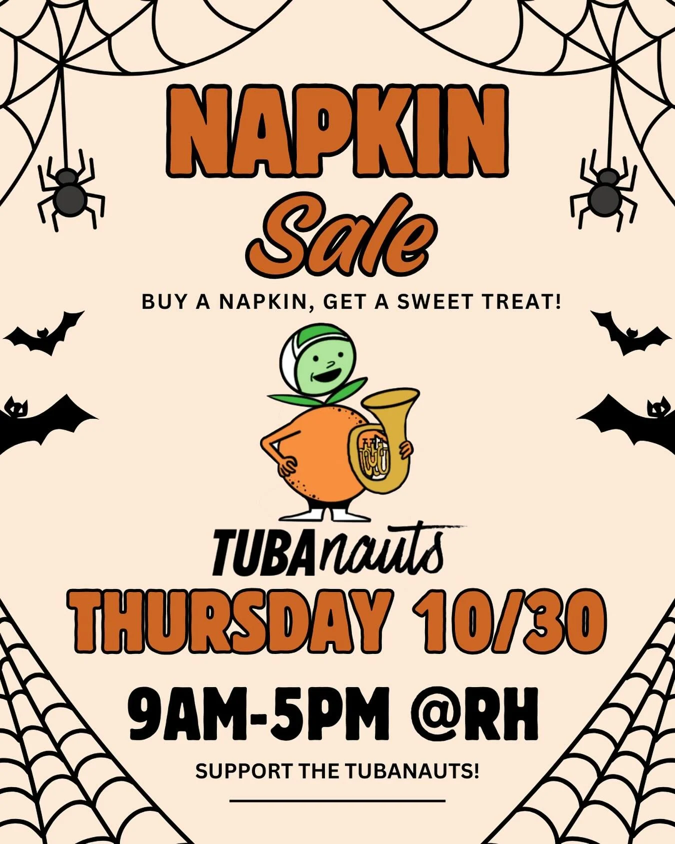 Come support the Tubanauts! There will be great sweets and treats 🕸️🎃
