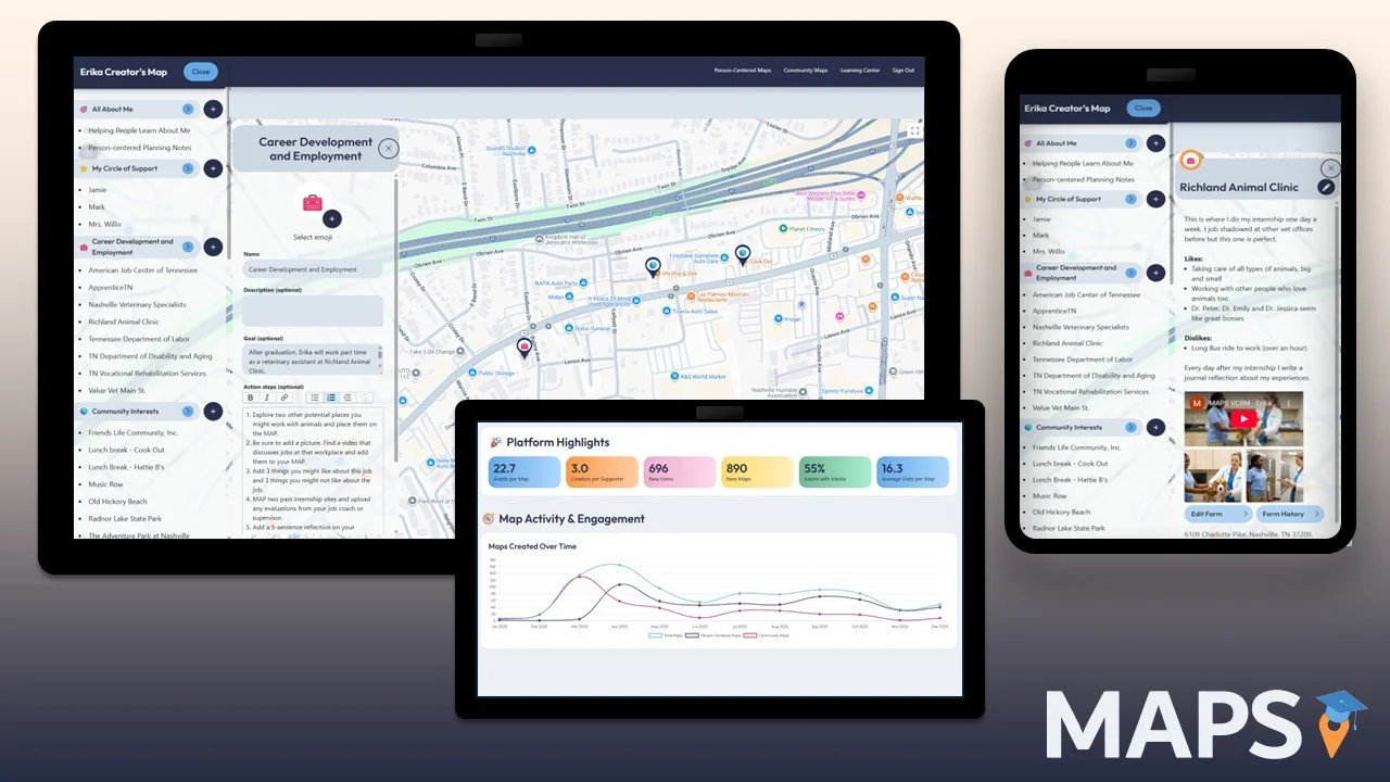 Three examples of the MyVCRM app for person-centered transition planning.