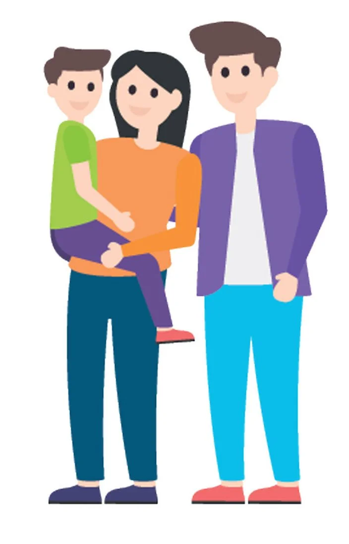 Woman holding a child and man