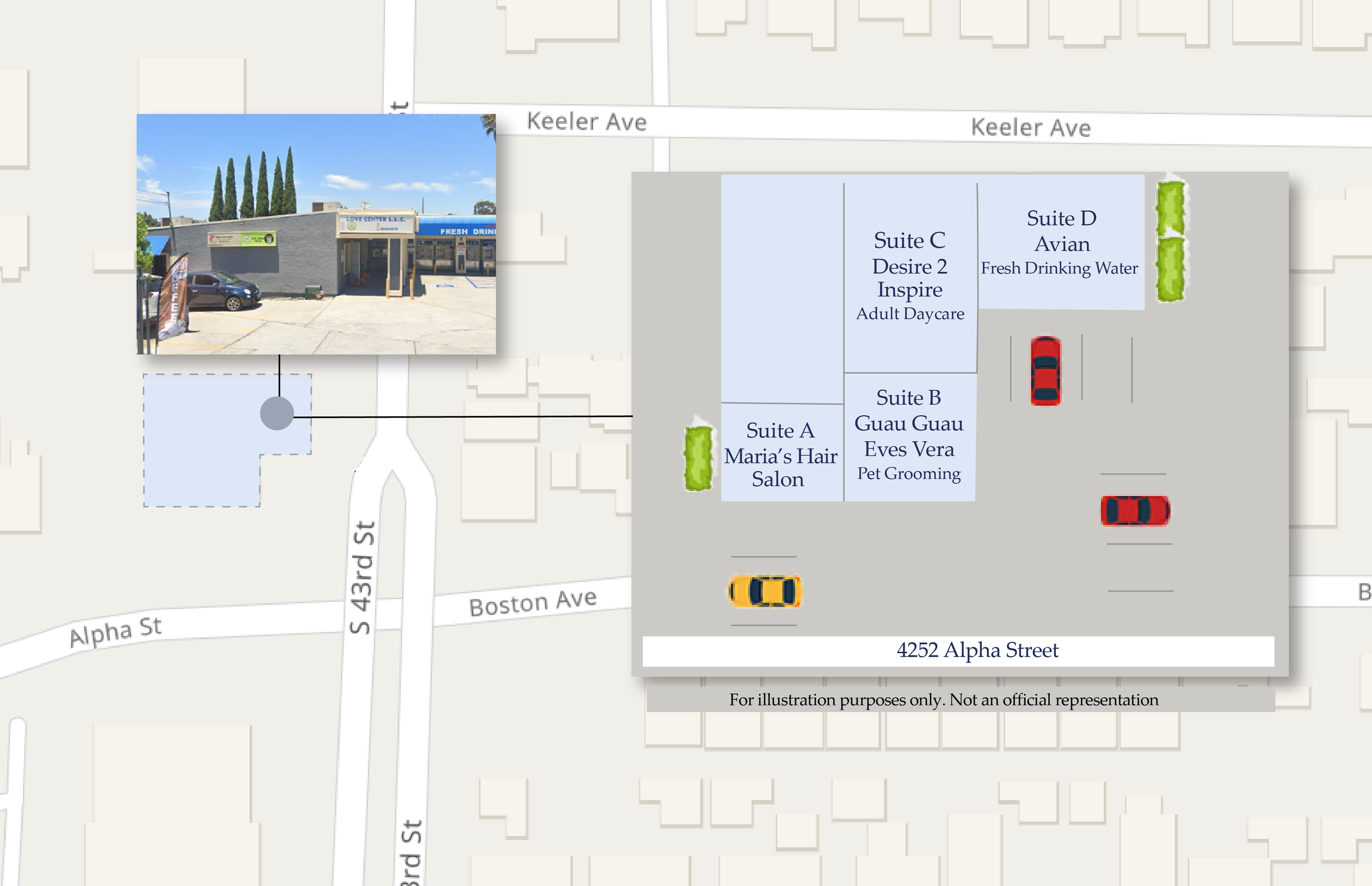 Location map and photo of the location of The Love Centers' Love Center 2 at Alpha Street., in Southcrest San Diego