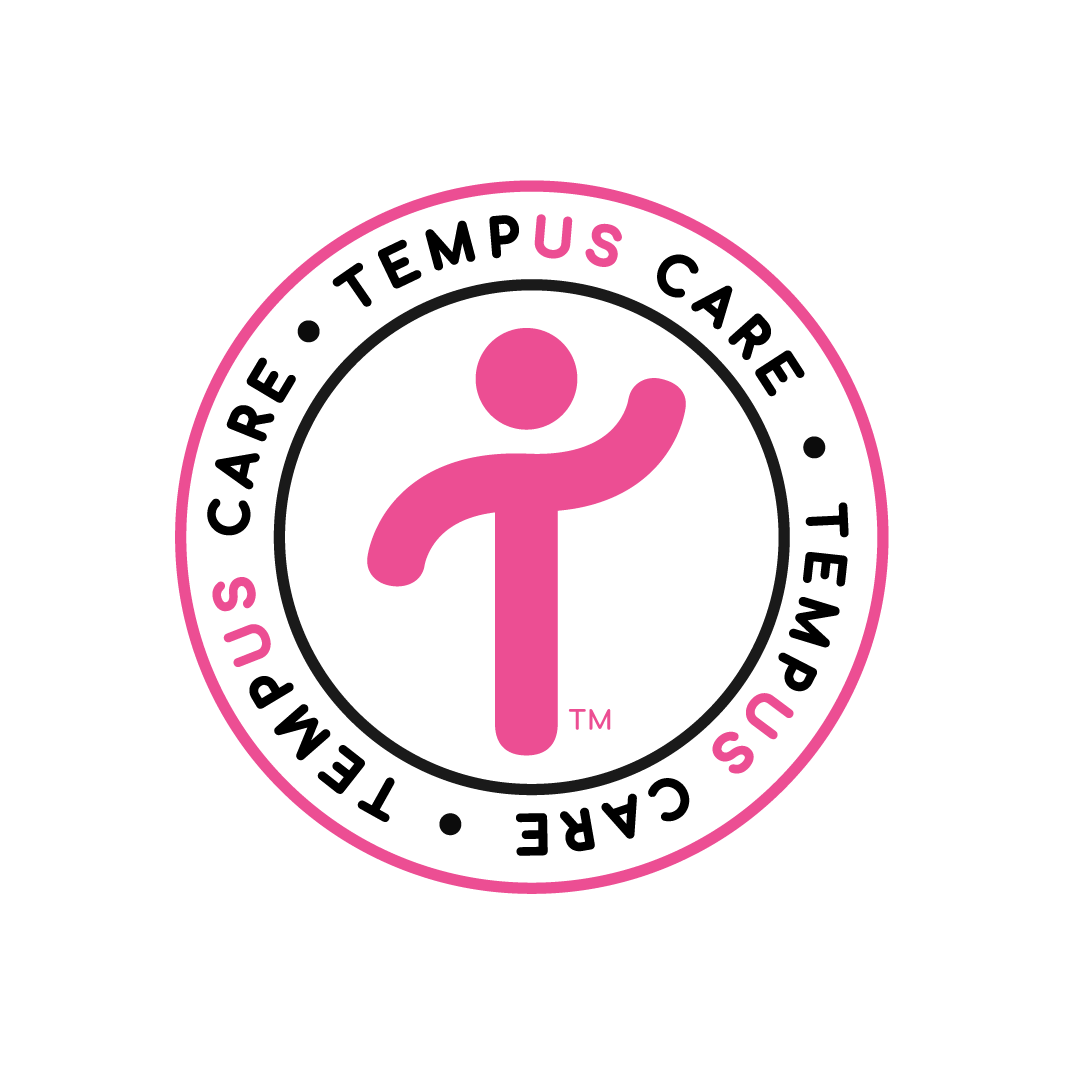 Pink and black logo with a stylized letter 'i' and the words 'US' repeated in a circle around it.