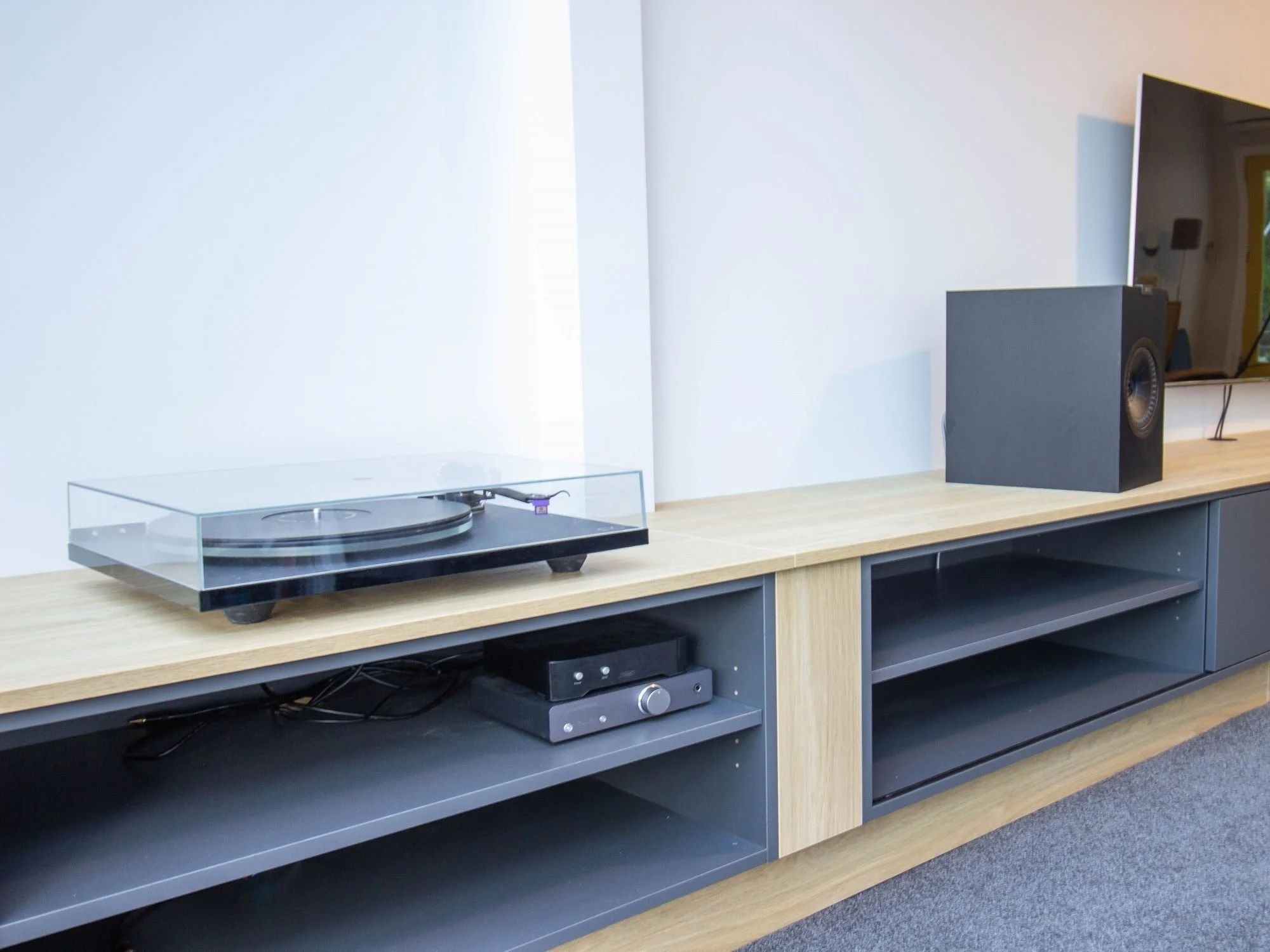 Oak and steel grey melteca entertainment unit 