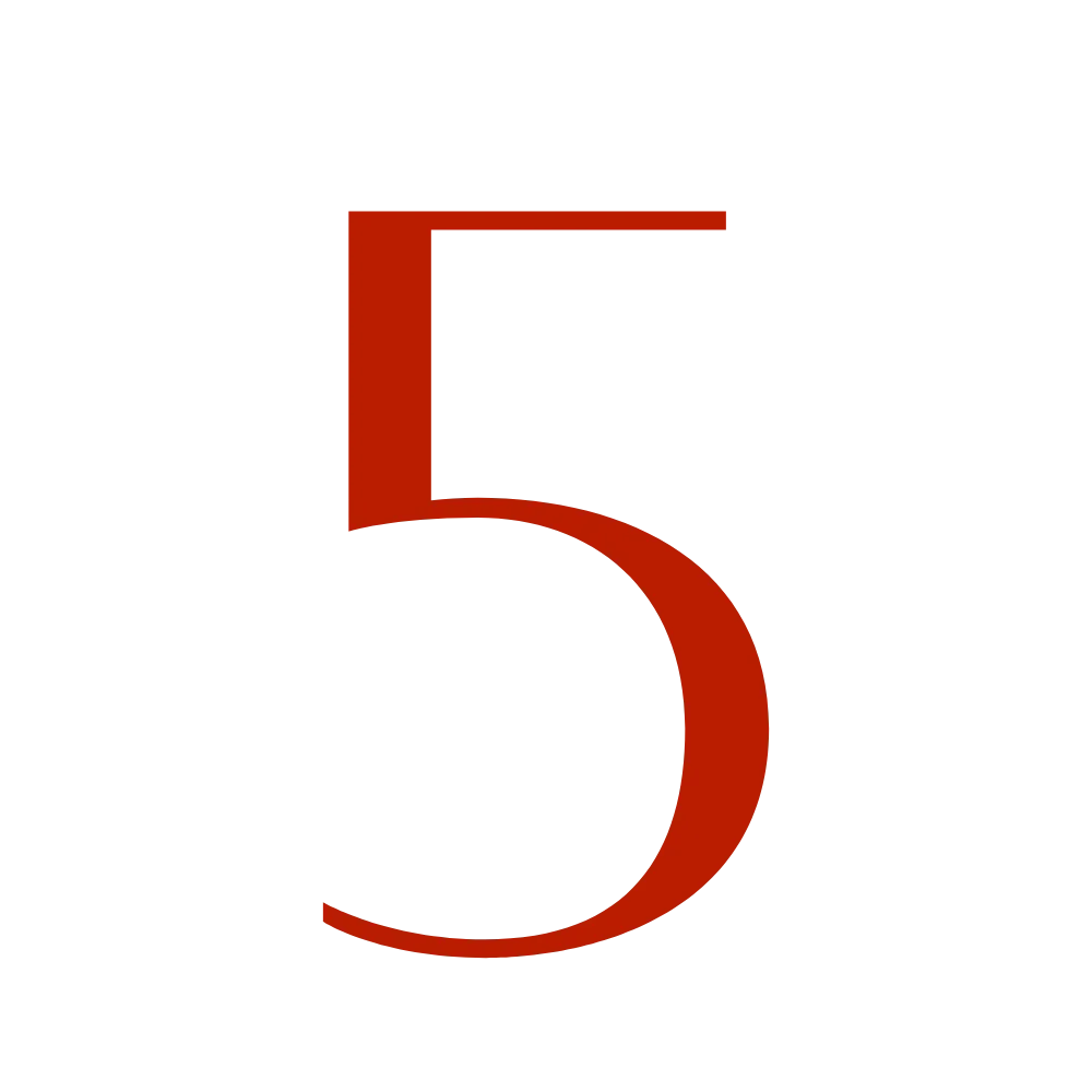 Large yellow number 5 with a red outline and black shadow on a yellow background.