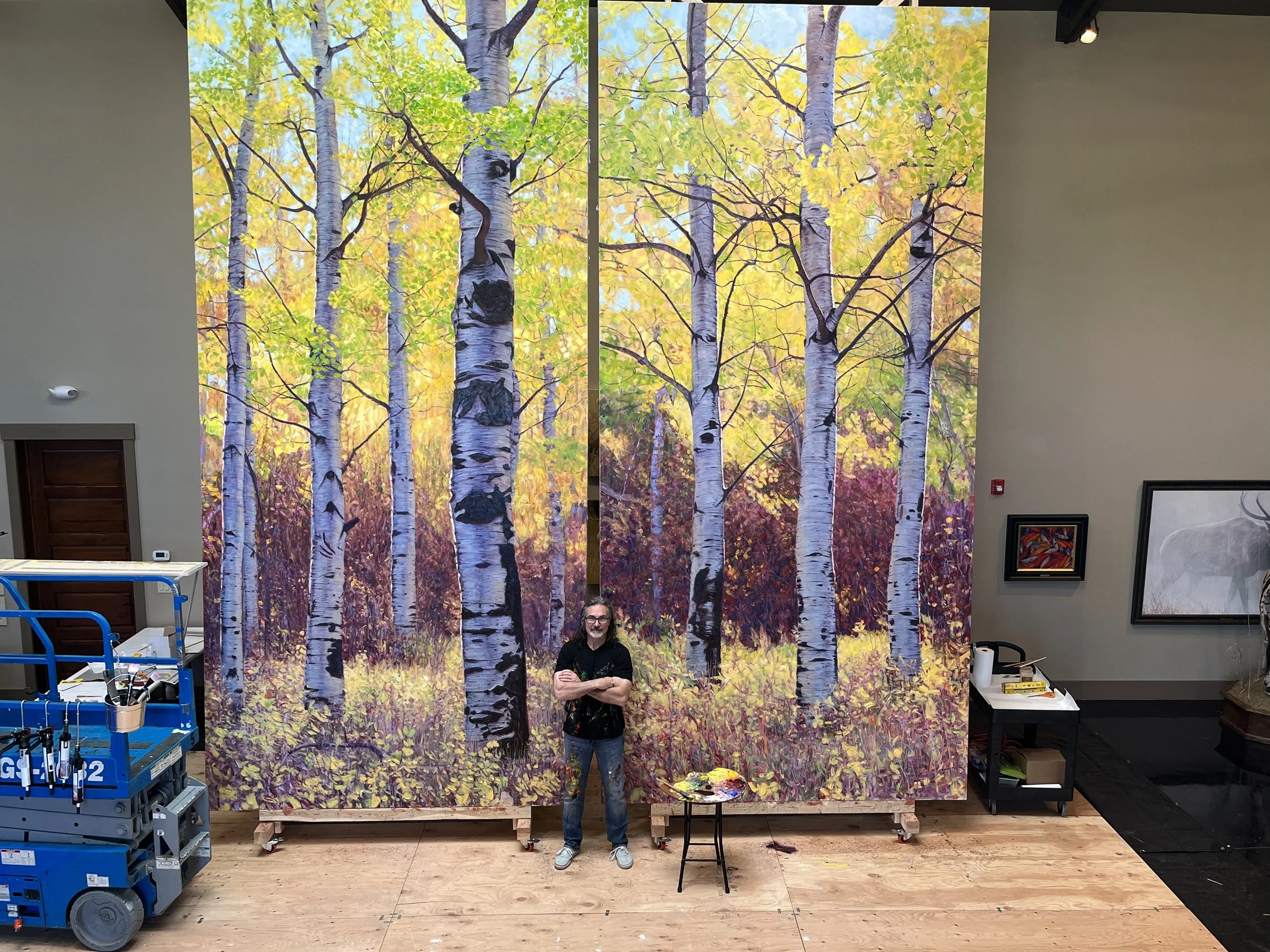 John Banovich, Aspen I & II, oil on Belgian linen, each painting 209h x 100w in.