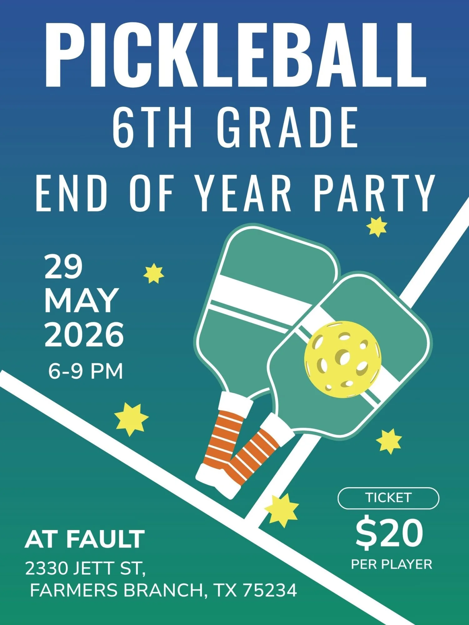 6th Grade Class Party - At Fault Pickleball - May 29