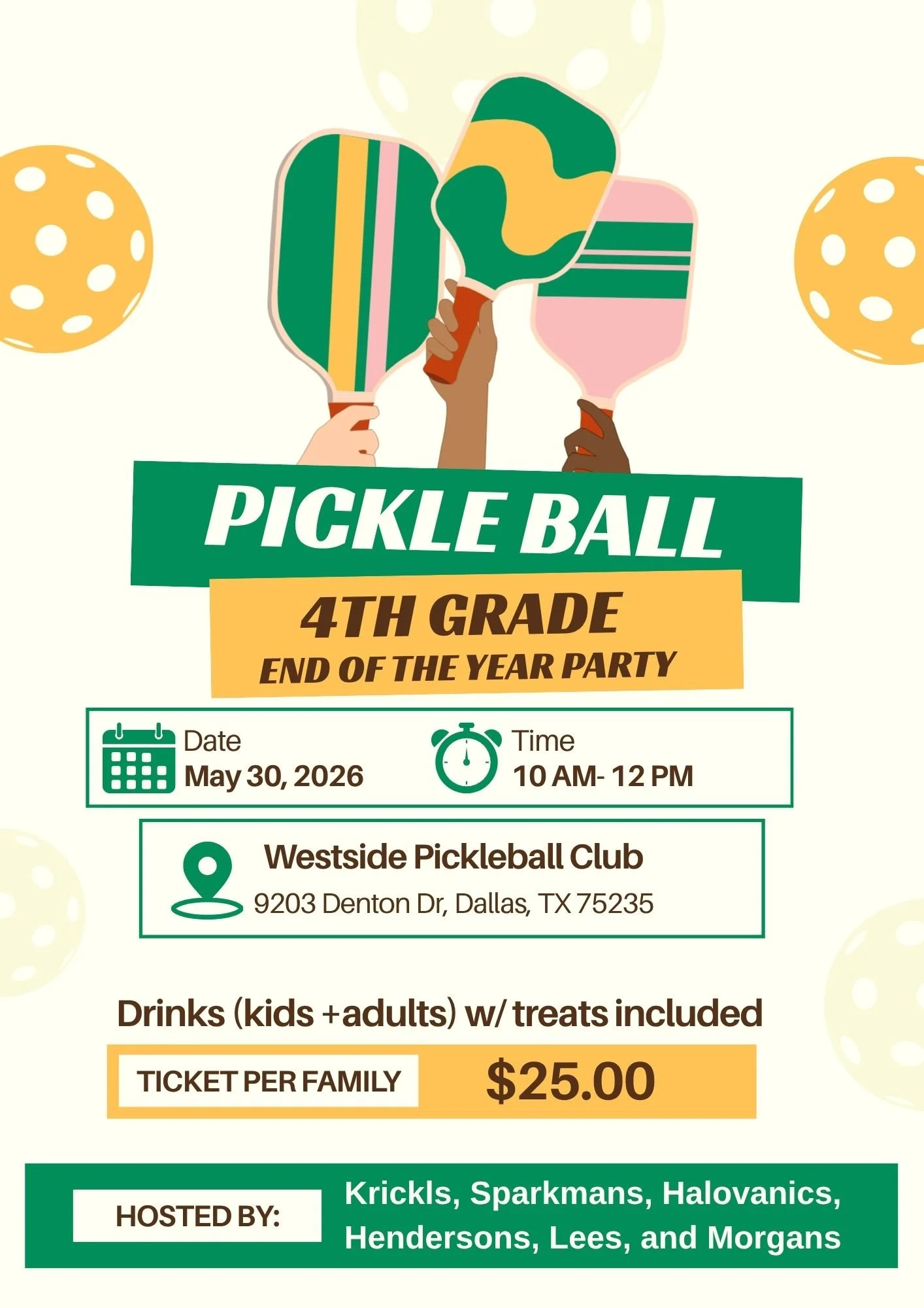 4th Grade Class Party - Westlake Pickleball Club - May 30