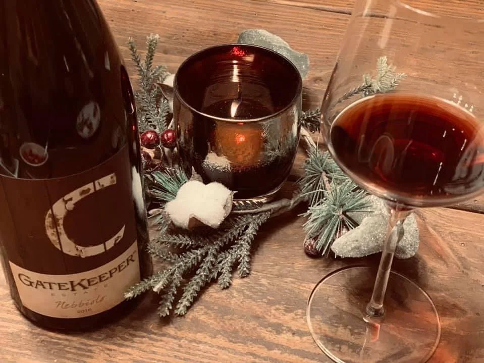 Bottle of Cooper Wine in a Christmas setting