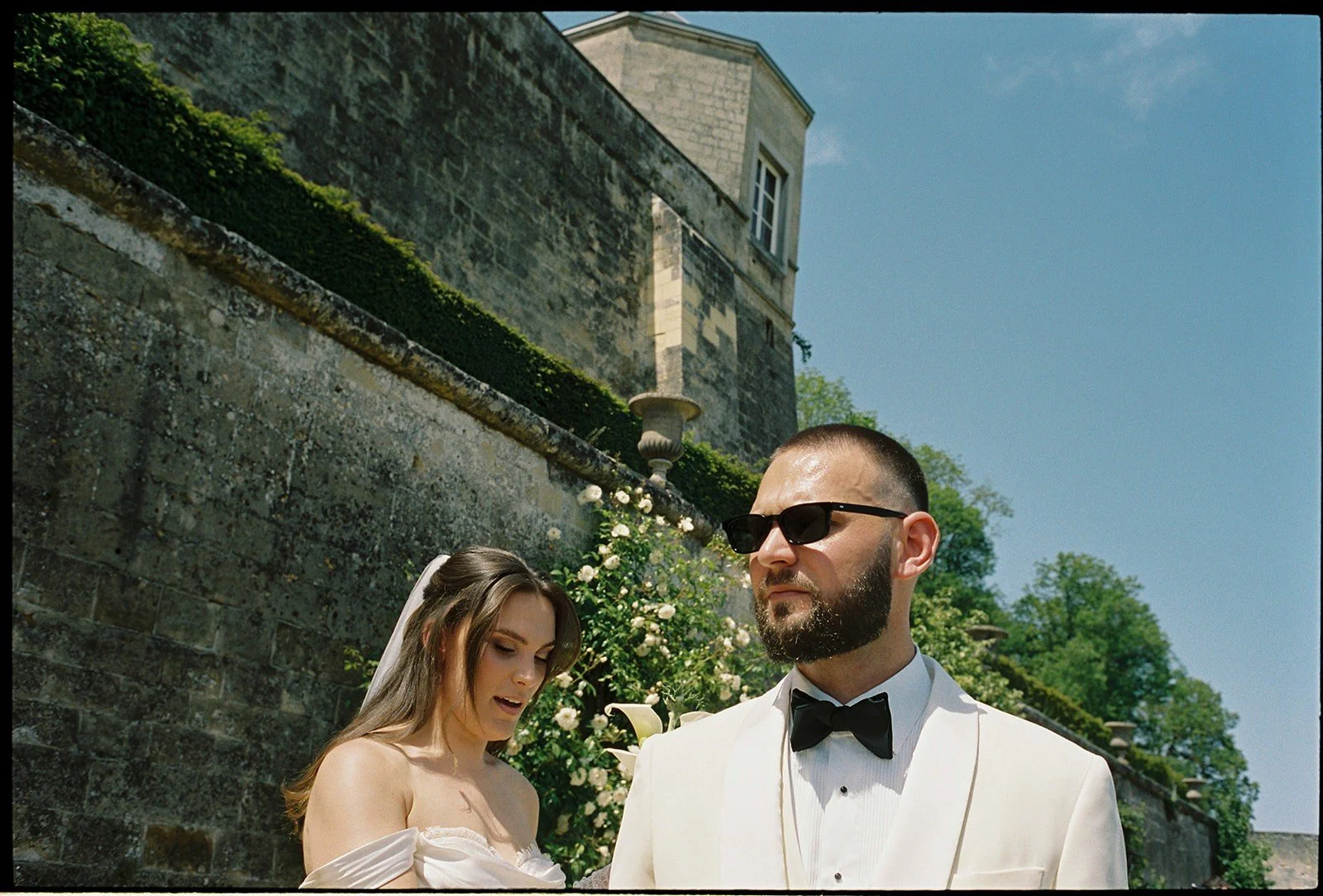 Bride and Groom portrait at  Chateau Neercanne Baroque Gardens