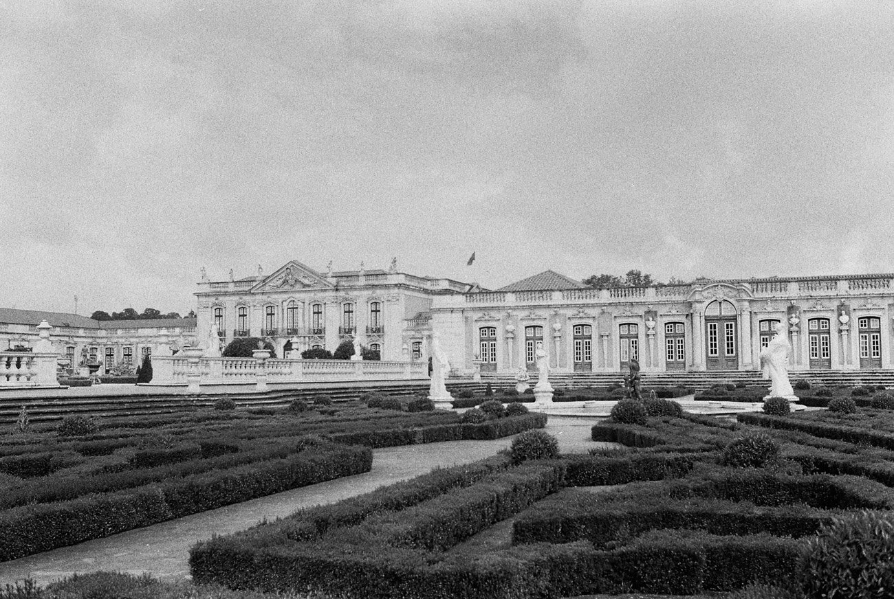 A grand traditional portuguese wedding venue photographed on BW film