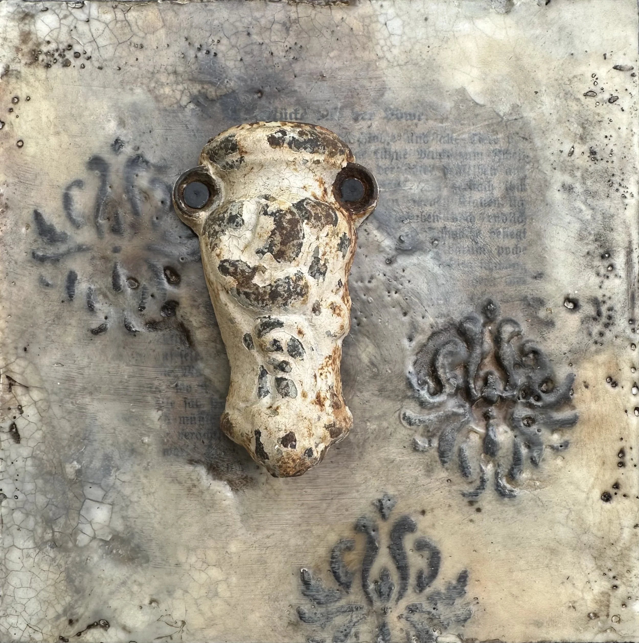 "FENSTERBLICK I" Enkaustik-Assemblage auf Holz - 15 x 15 cm - Preis auf Anfrage