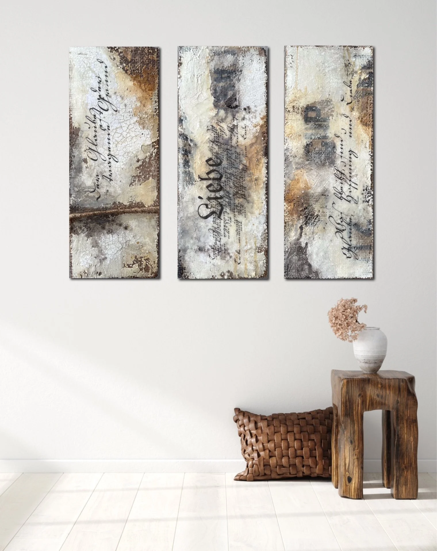 "GLAUBE - LIEBE - HOFFNUNG" - Mixed-Media-Enkaustik auf Holz - 15 x 40 cm - Preis auf Anfrage