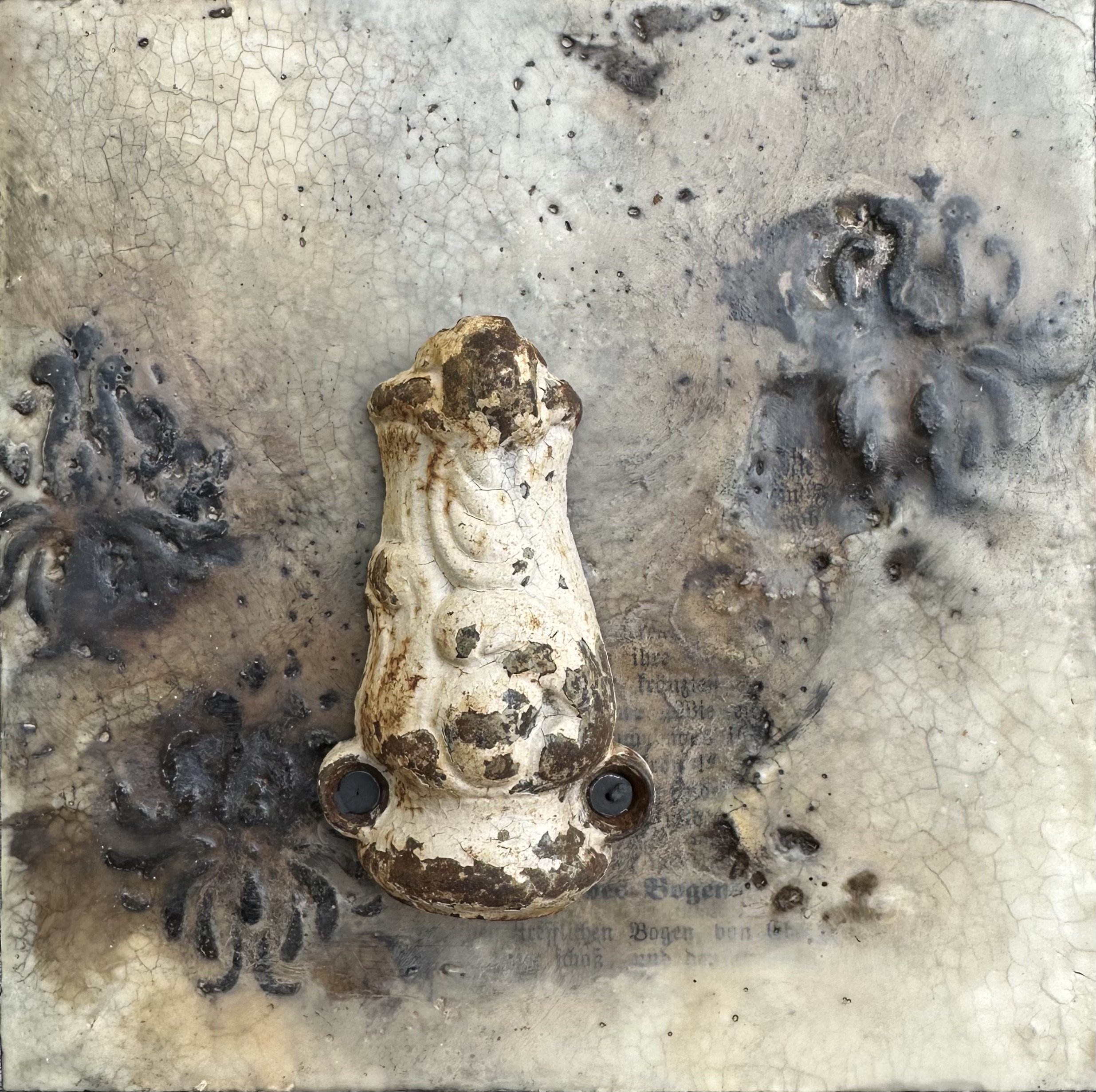 "FENSTERBLICK II" Enkaustik-Assemblage auf Holz - 15 x 15 cm - Preis auf Anfrage