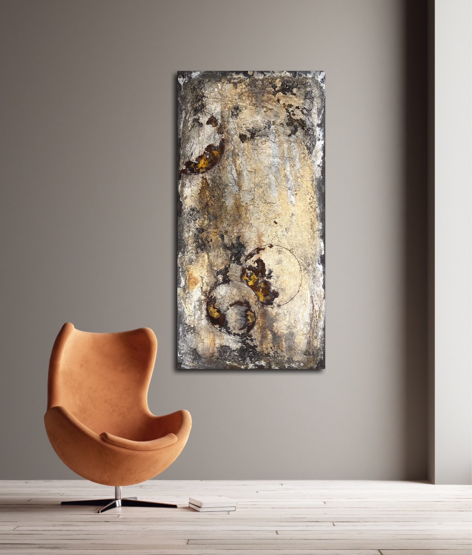 "PLANETEN-KONSTELLATION" - Mixed-Media-Enkaustik auf Holz - 50 x 100 cm - Preis auf Anfrage