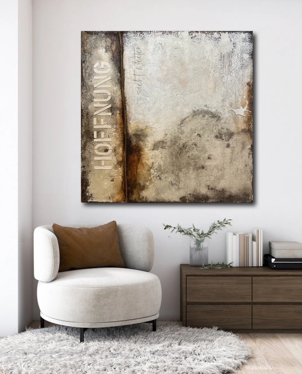 "HOFFNUNG SIEHT WEITER" - Mixed-Media-Enkaustik auf Holz - 80 x 80 cm - Preis auf Anfrage