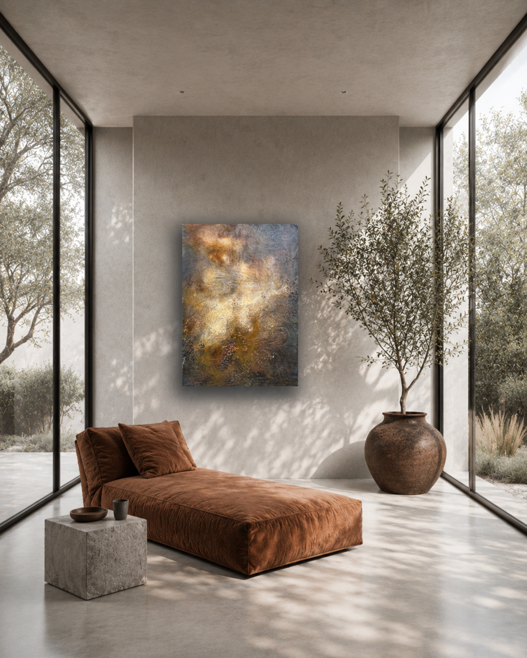 "TERRA" - Enkaustik-Assemblage auf Holz - 70 x 50 cm - Preis auf Anfrage