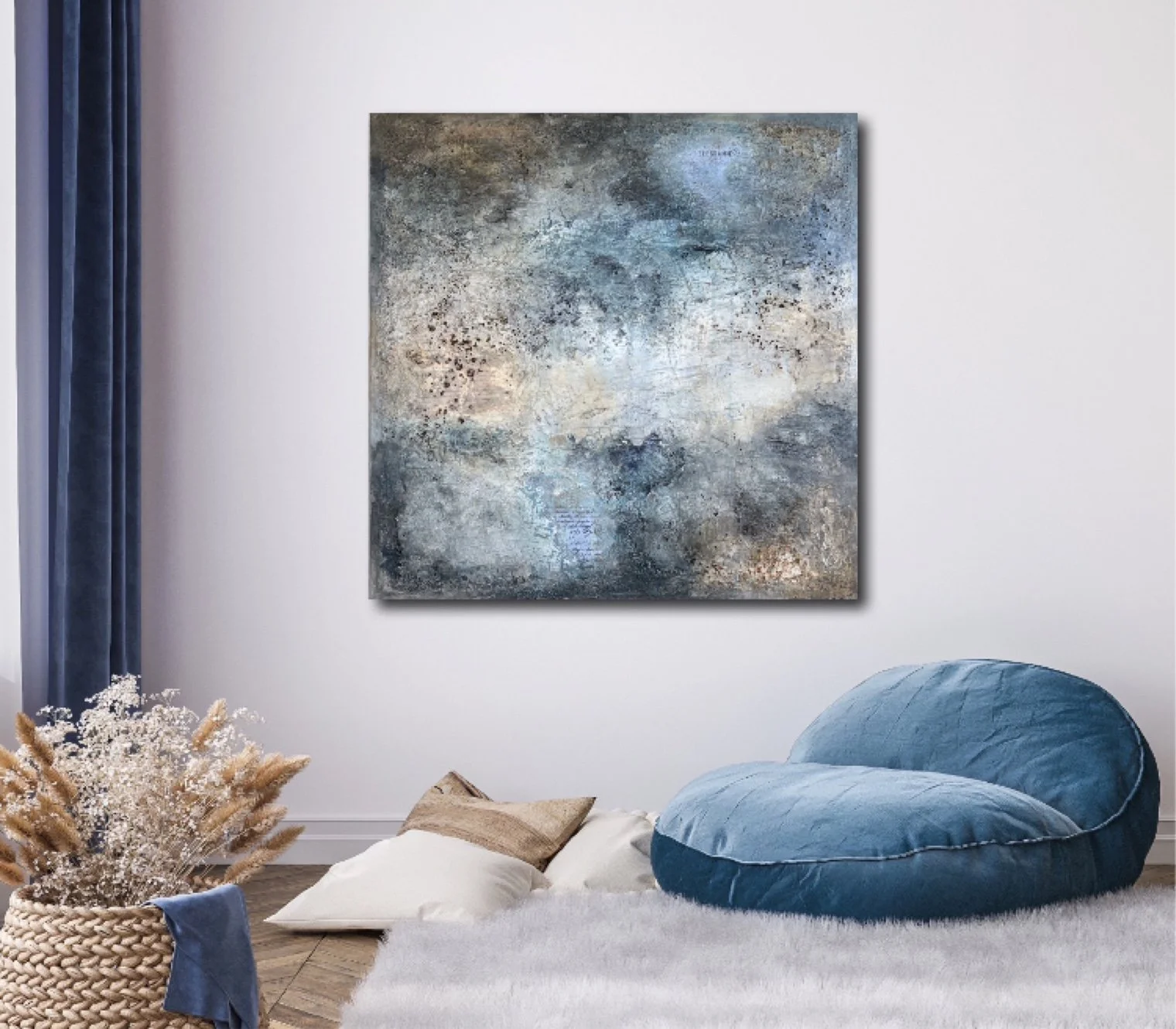 "BLUE MESSAGE" - Mixed-Media-Enkaustik auf Holz - 80 x 80 cm - Preis auf Anfrage